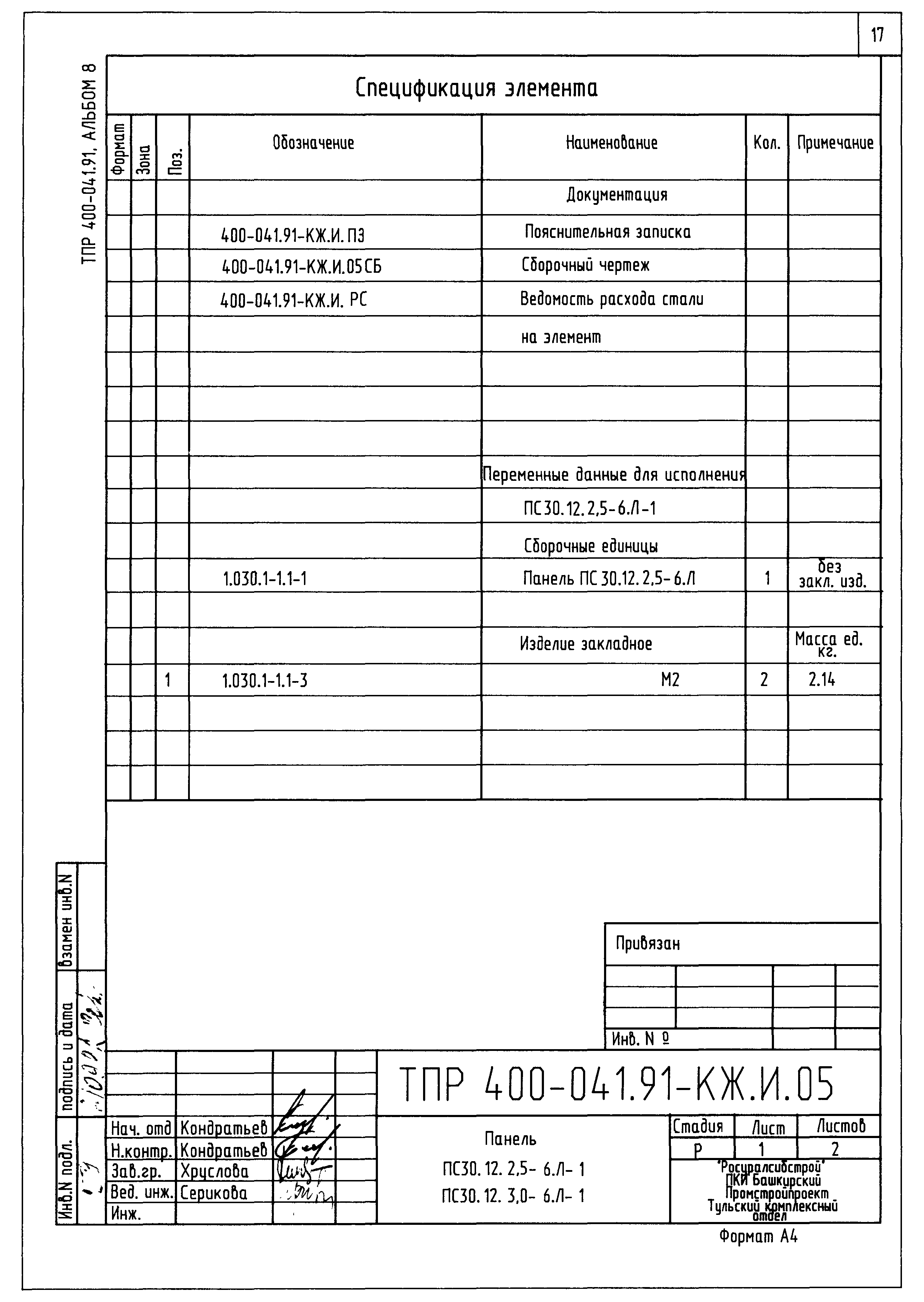 Типовые проектные решения 400-041.91