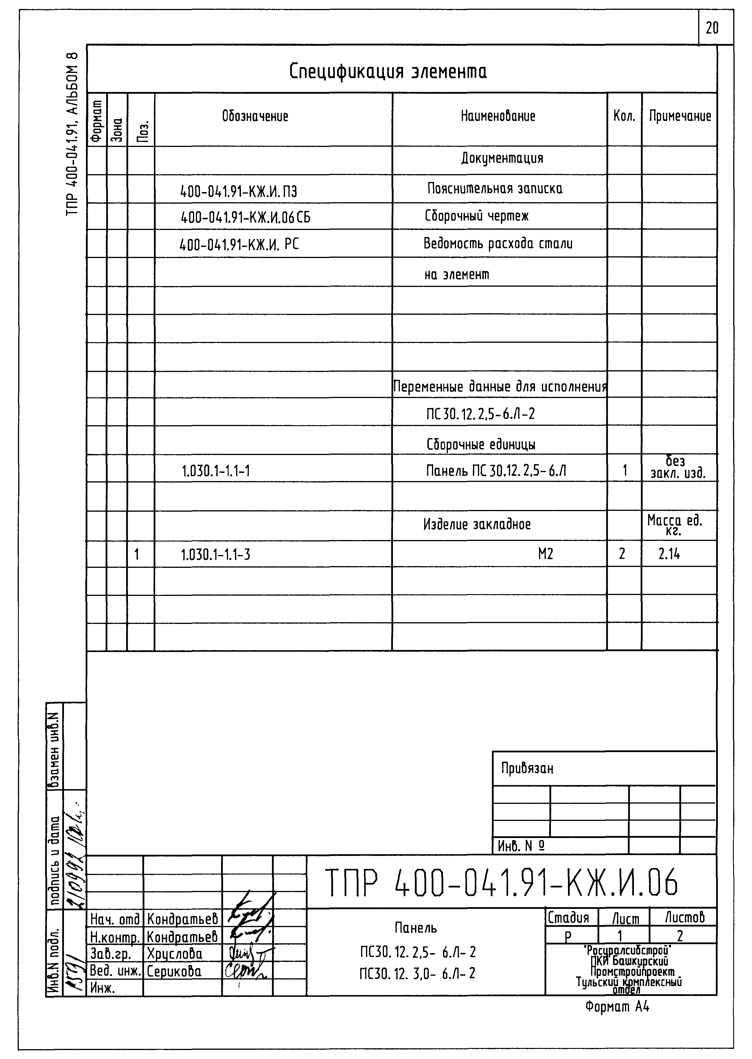 Типовые проектные решения 400-041.91