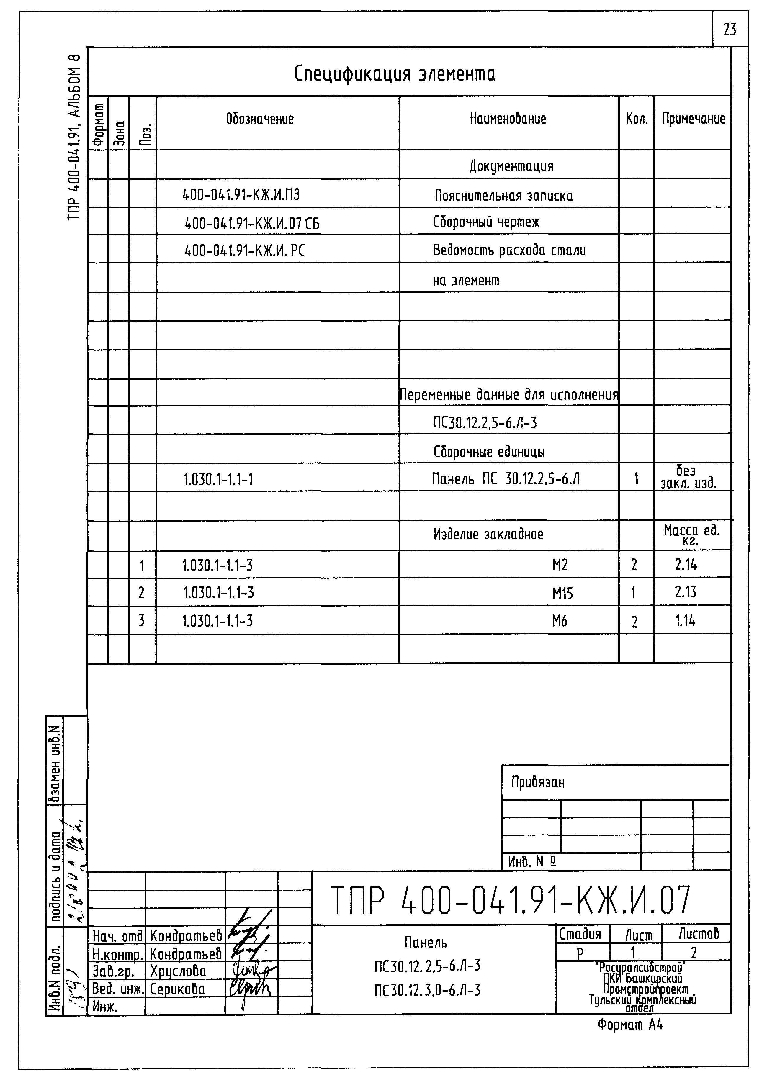 Типовые проектные решения 400-041.91