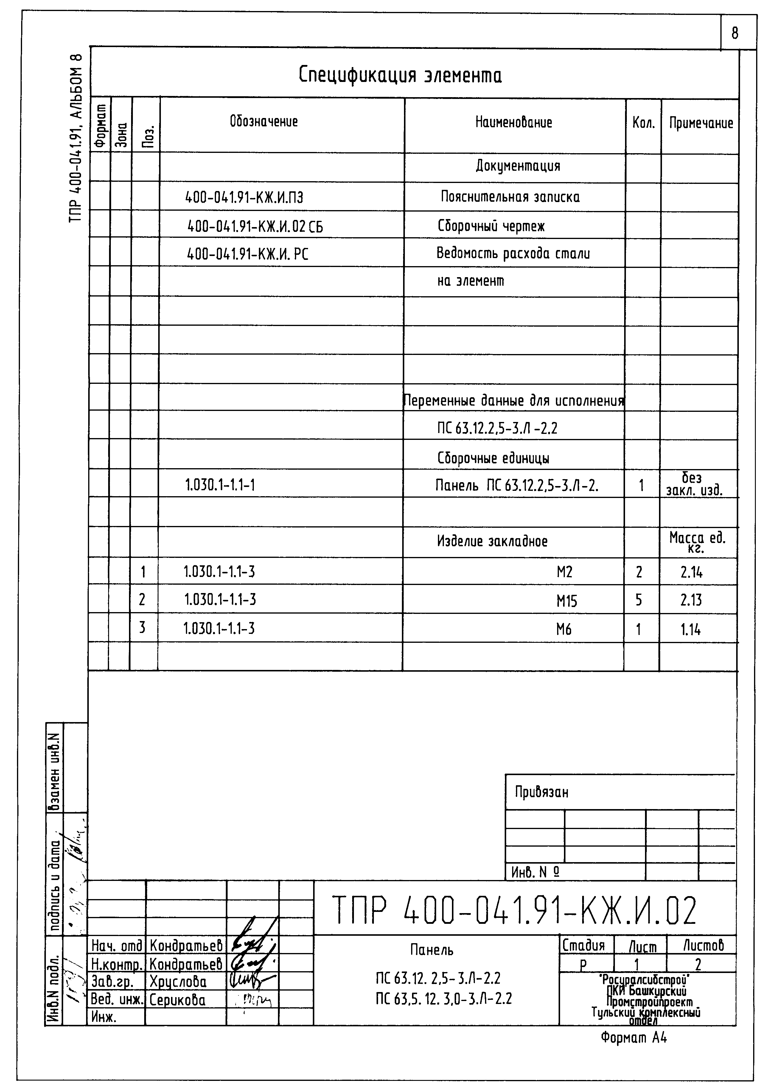 Типовые проектные решения 400-041.91