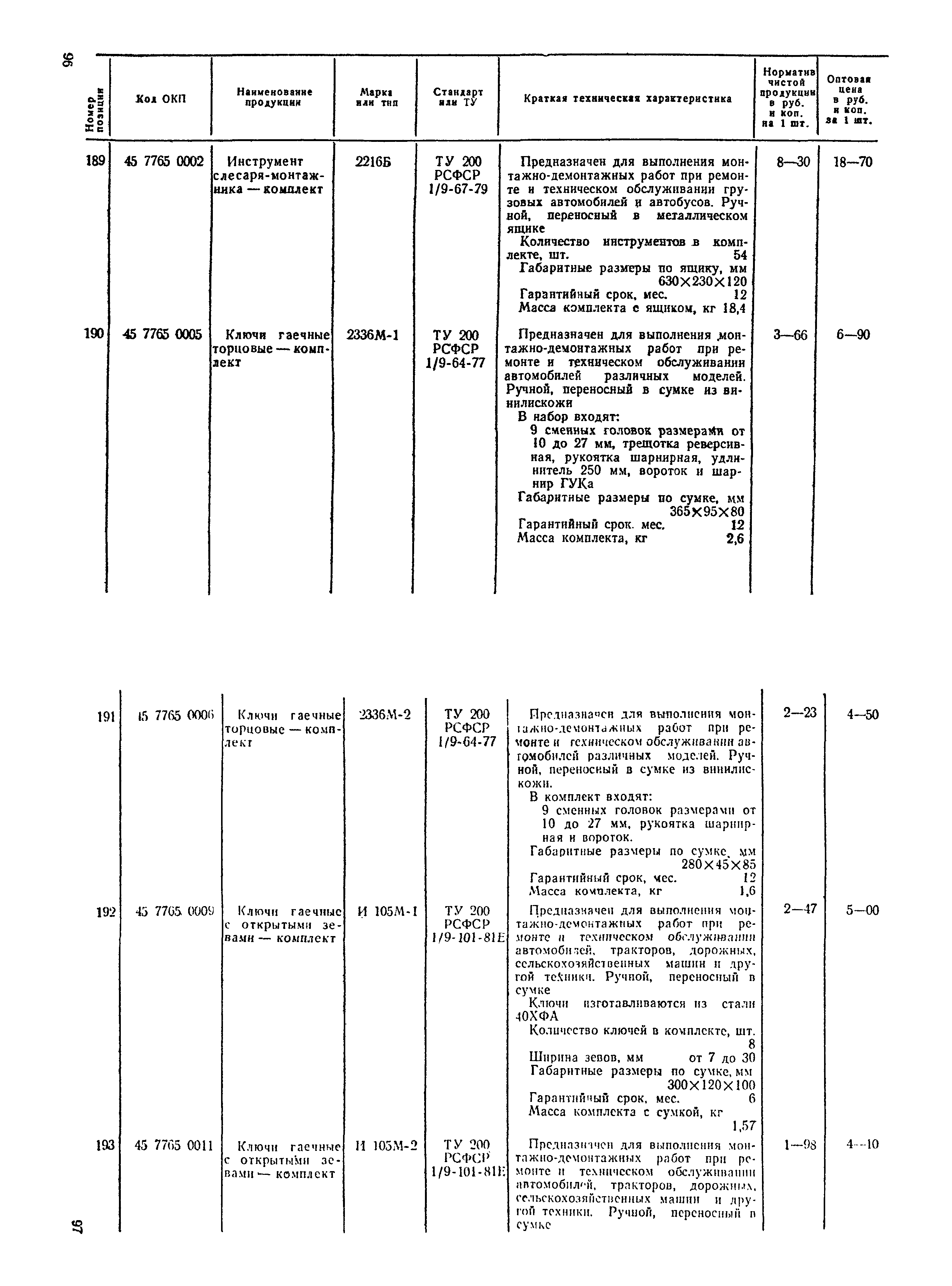 Прейскурант 24-04-01