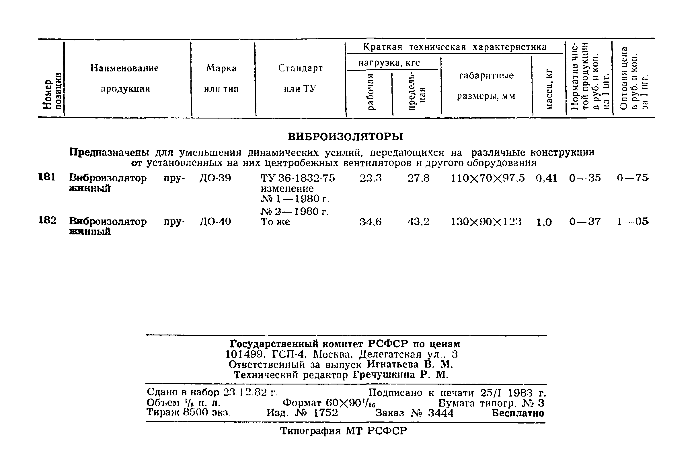 Прейскурант 23-08-01