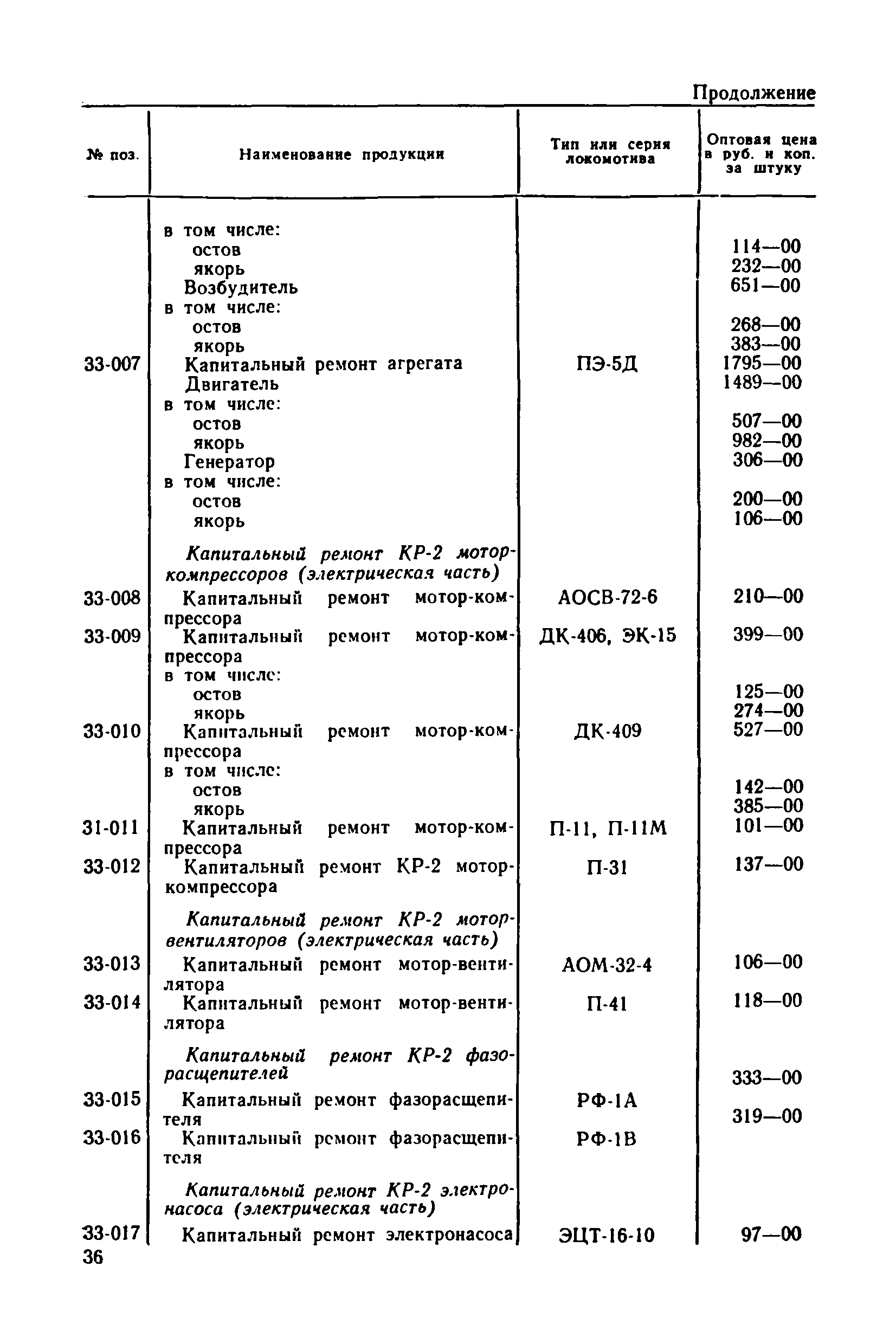 Прейскурант 26-01-16