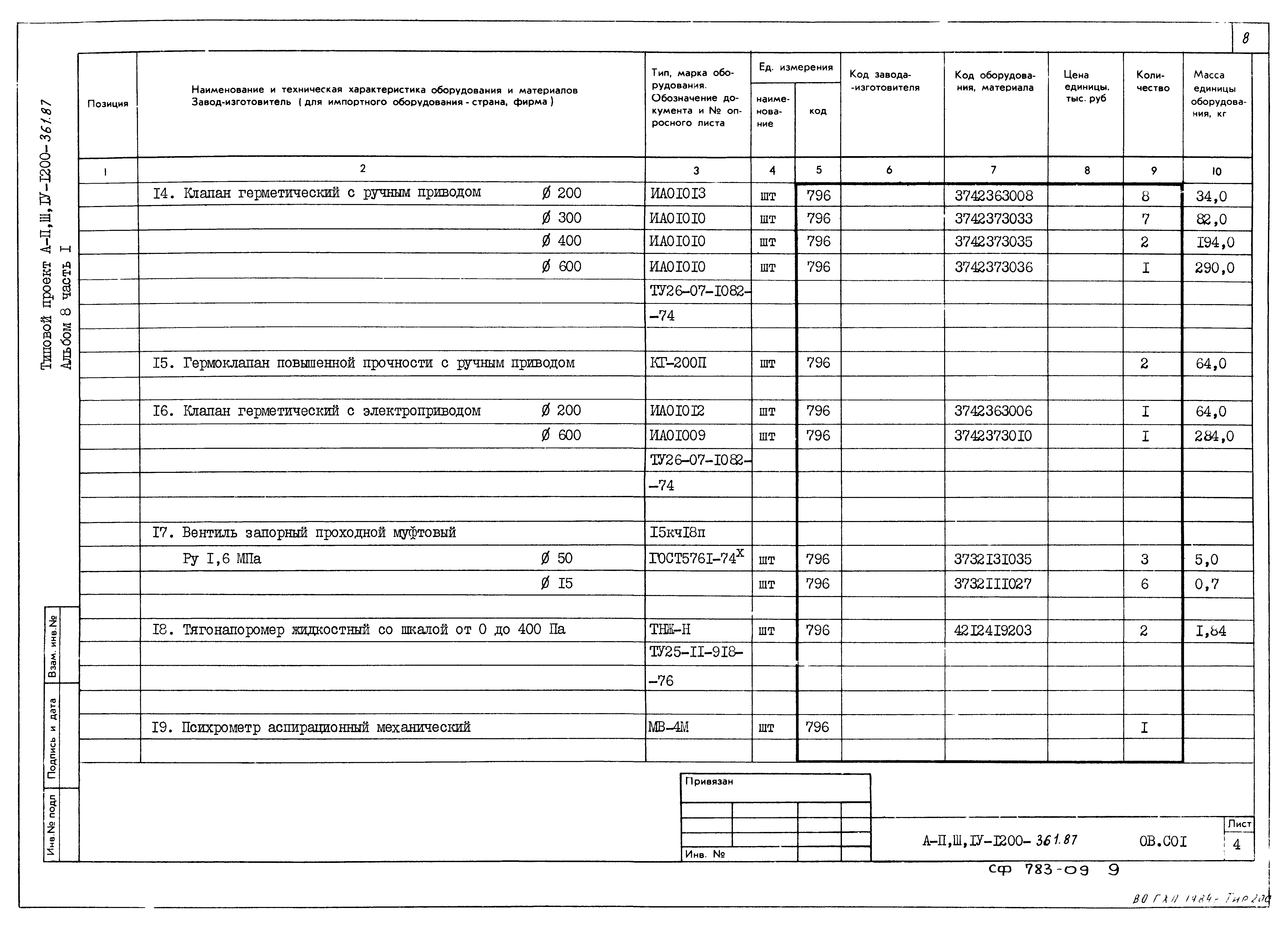Типовой проект А-II,III,IV-1200-362.87