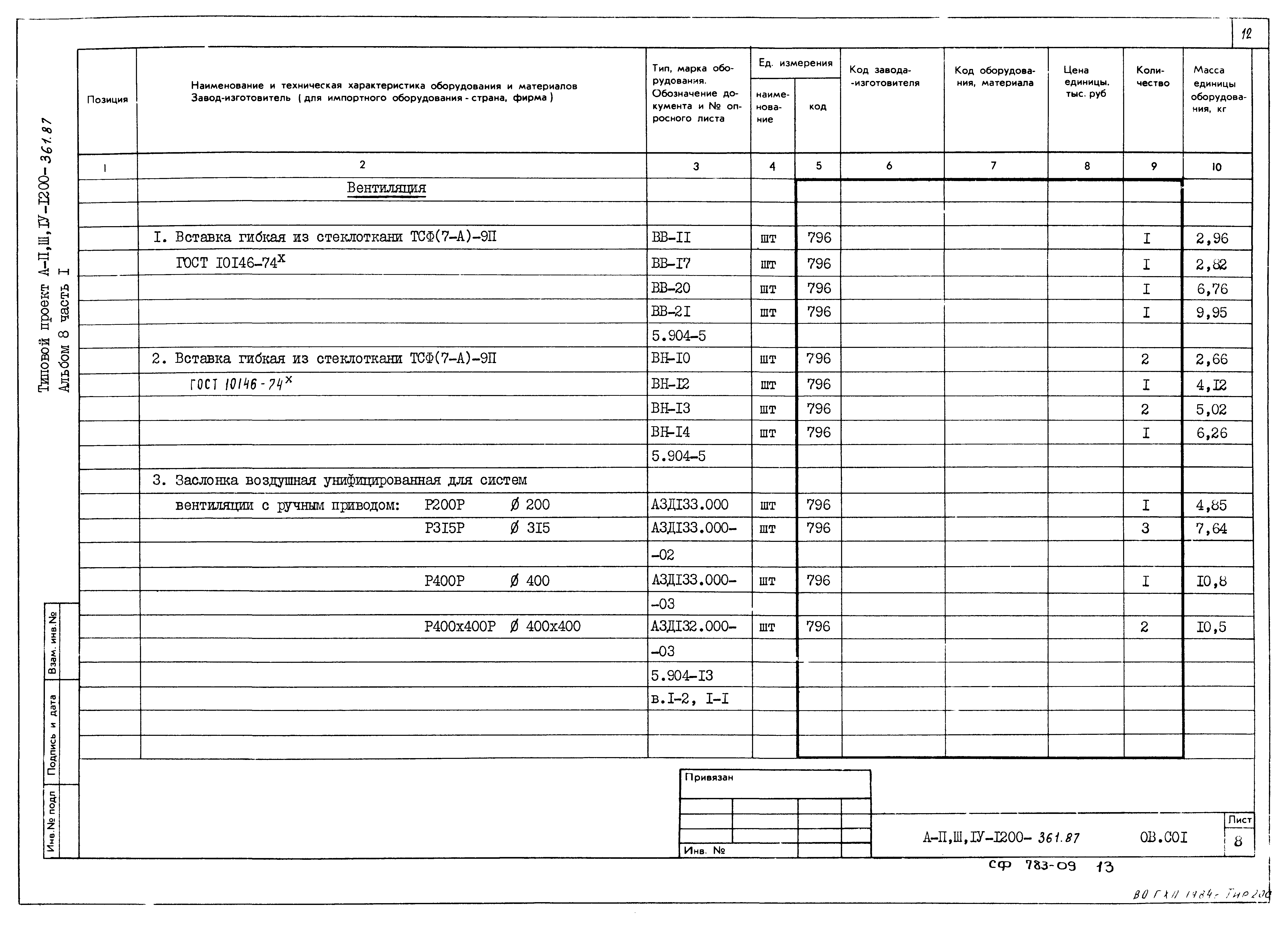 Типовой проект А-II,III,IV-1200-361.87