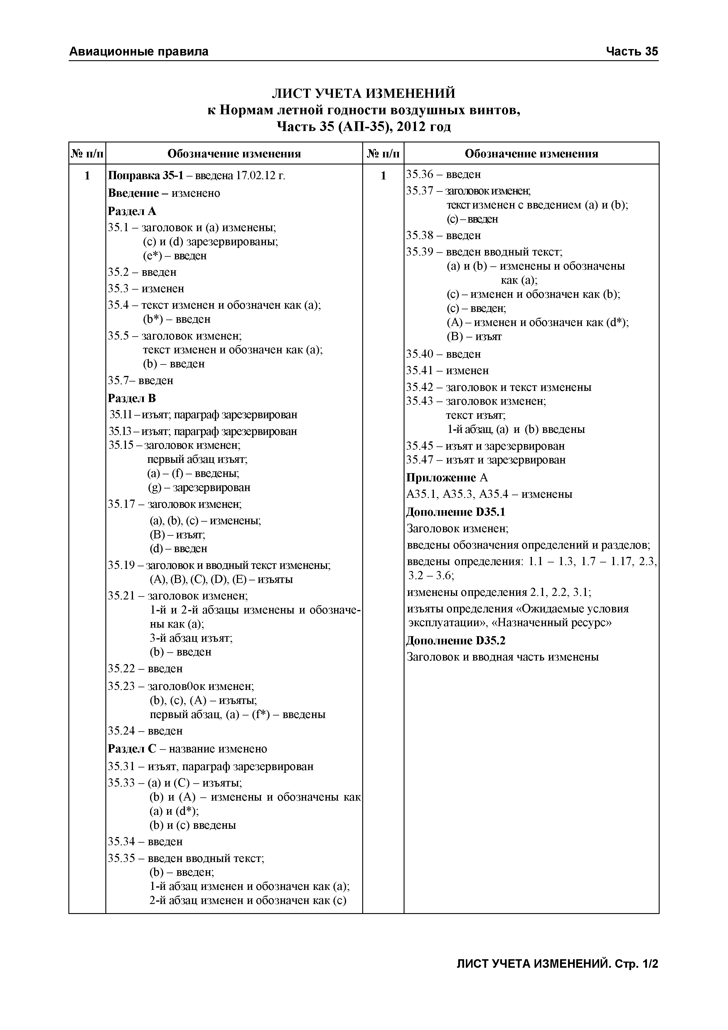 Авиационные правила Часть 35