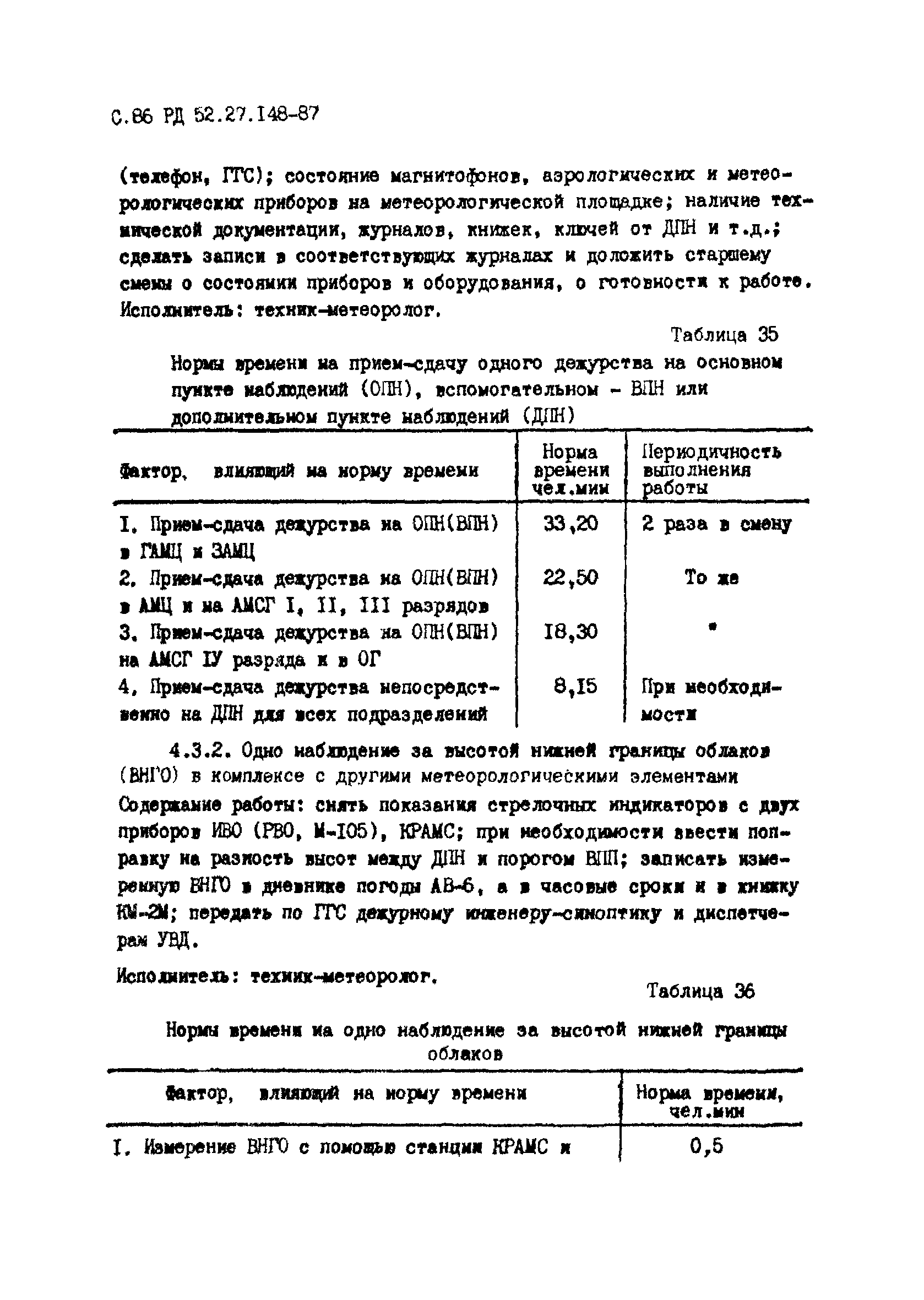 Скачать РД 52.27.148-87 Единые отраслевые нормы времени и нормативы  численности на работы, выполняемые специалистами АМСГ (АМЦ) и оперативных  групп по метеорологическому обеспечению гражданской авиации