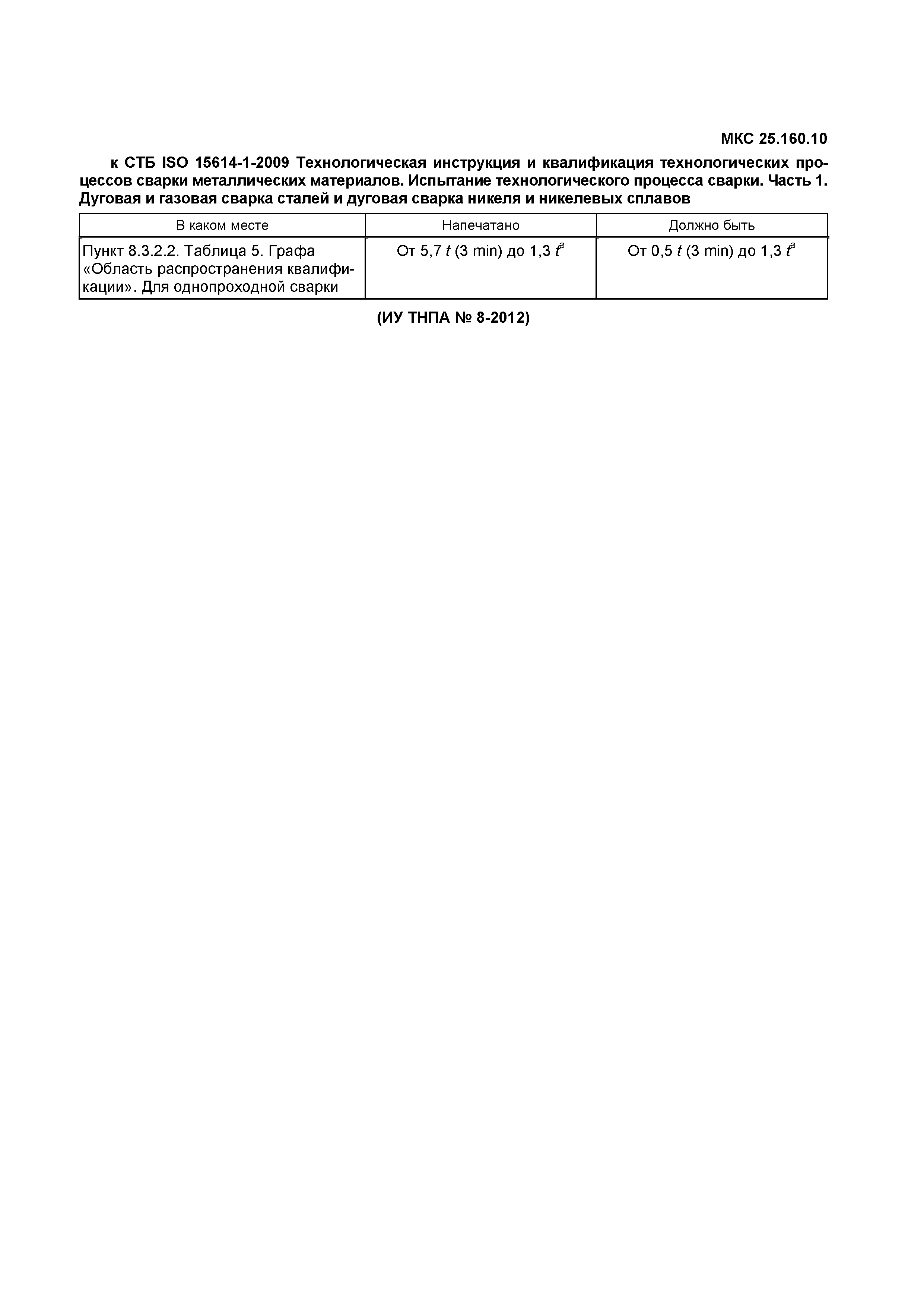 Скачать СТБ ISO 15614-1-2009 Технологическая инструкция и квалификация  технологических процессов сварки металлических материалов. Испытание  технологического процесса сварки. Часть 1. Дуговая и газовая сварка сталей  и дуговая сварка никеля и никелевых ...