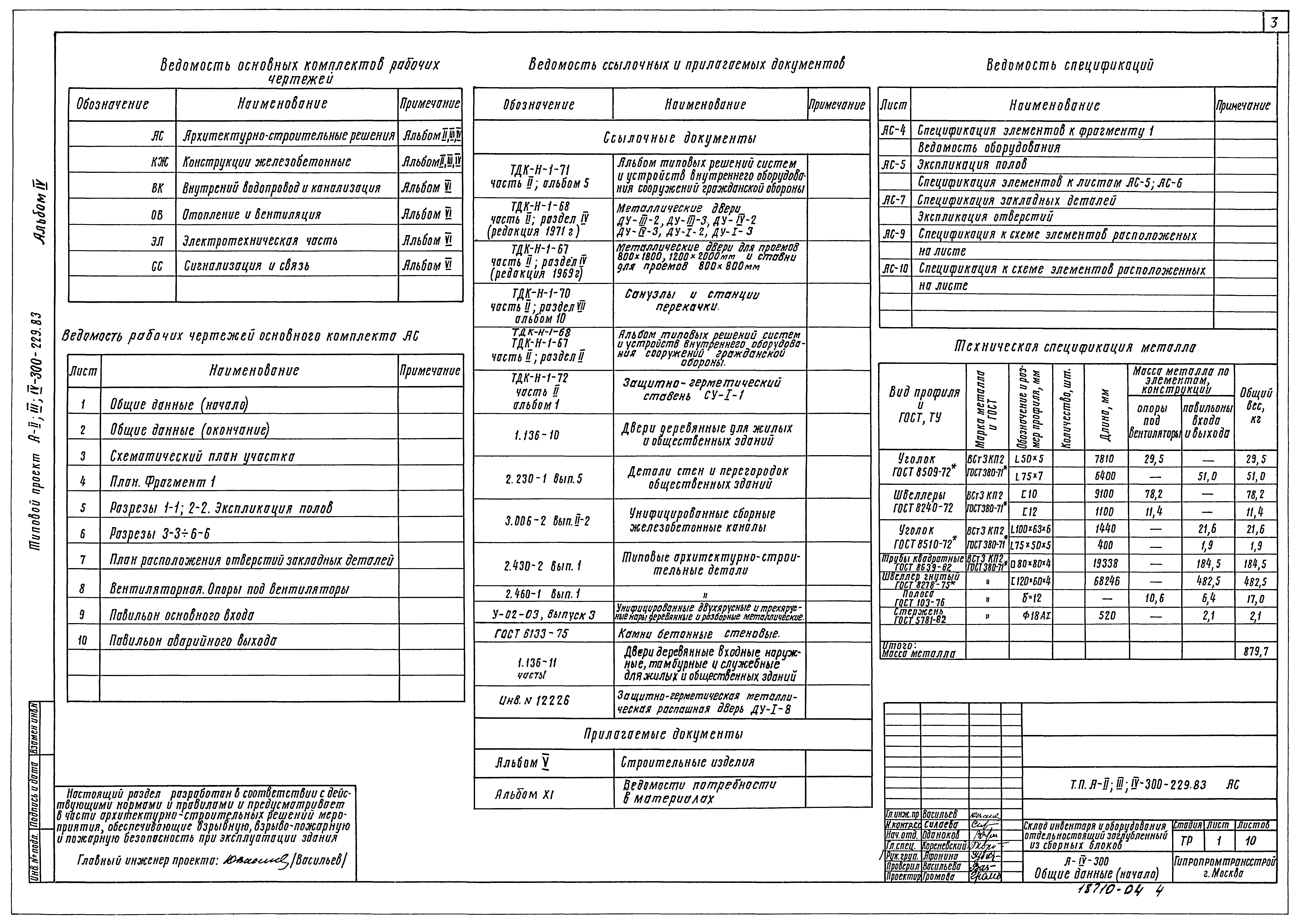 Типовой проект А-II,III,IV-300-229.83