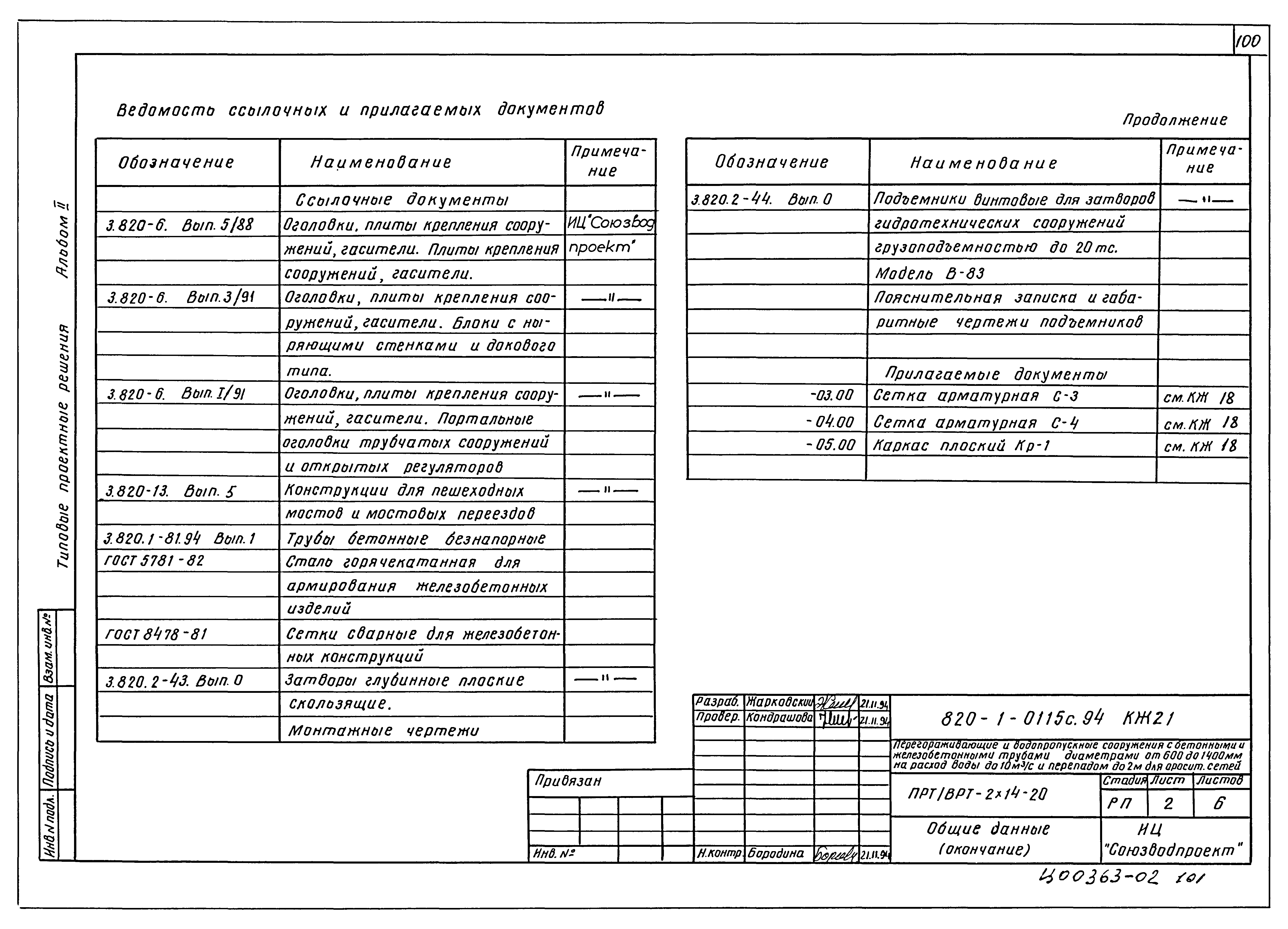 Типовые проектные решения 820-1-0115с.94