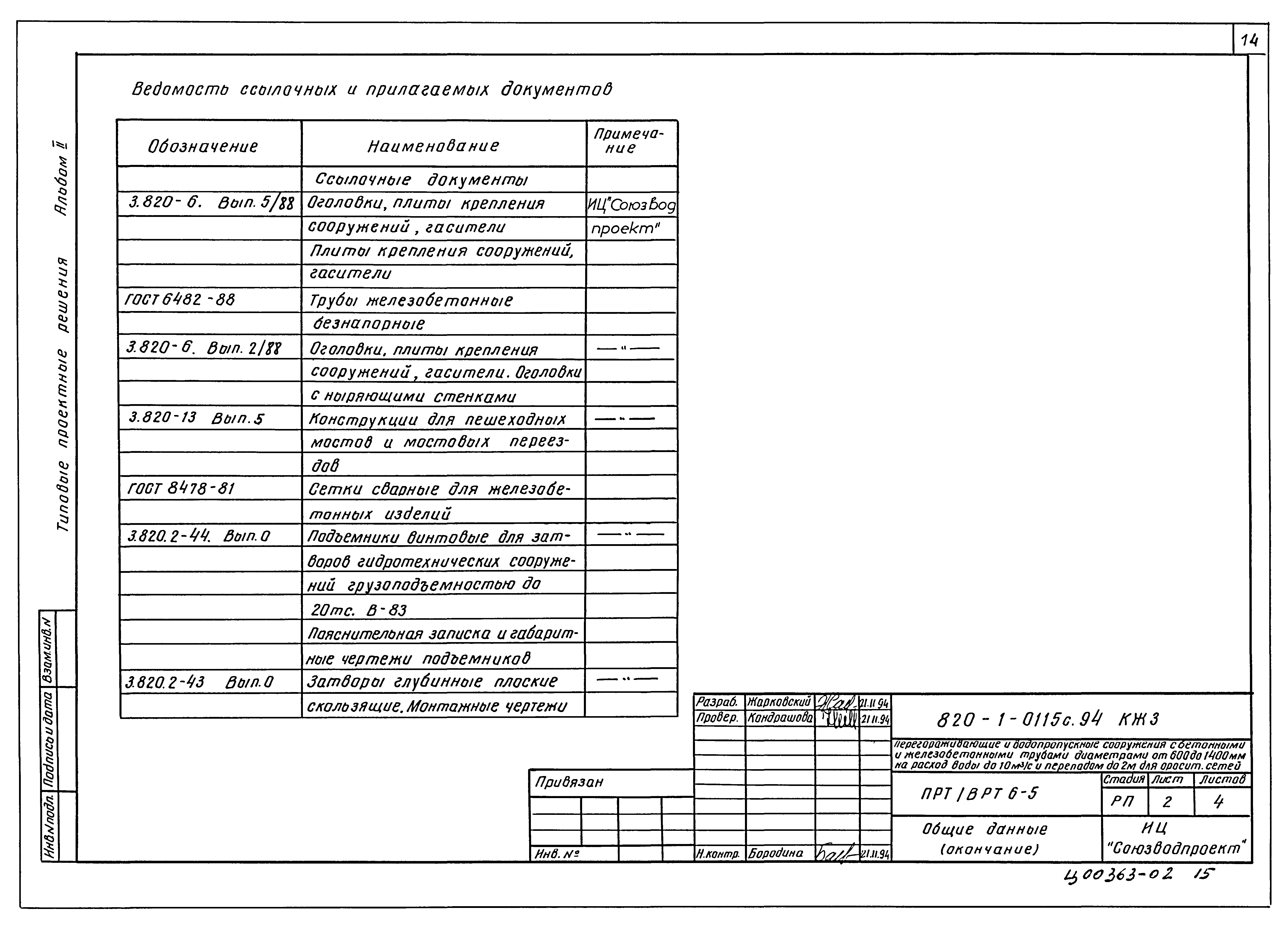 Типовые проектные решения 820-1-0115с.94
