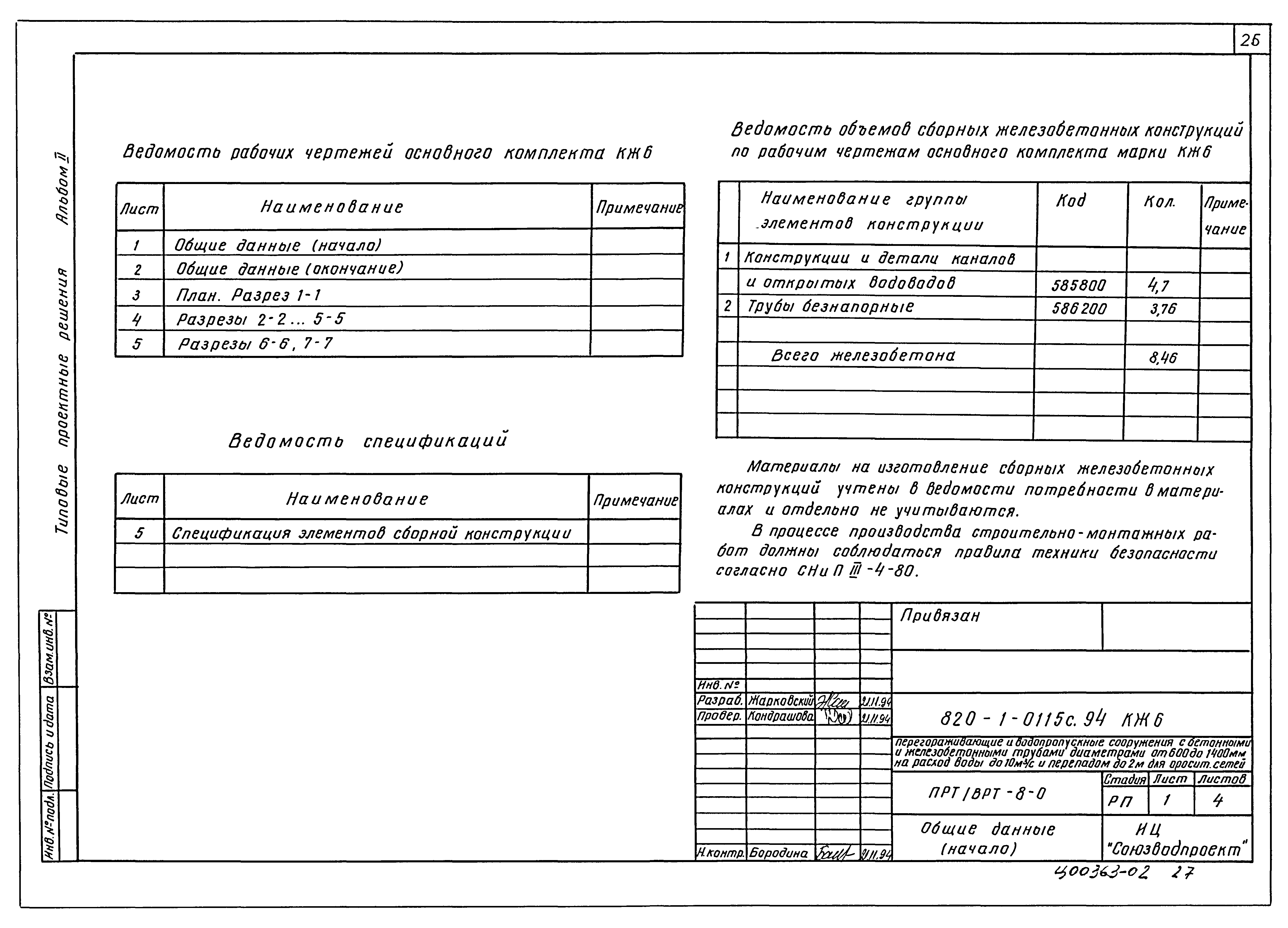 Типовые проектные решения 820-1-0115с.94