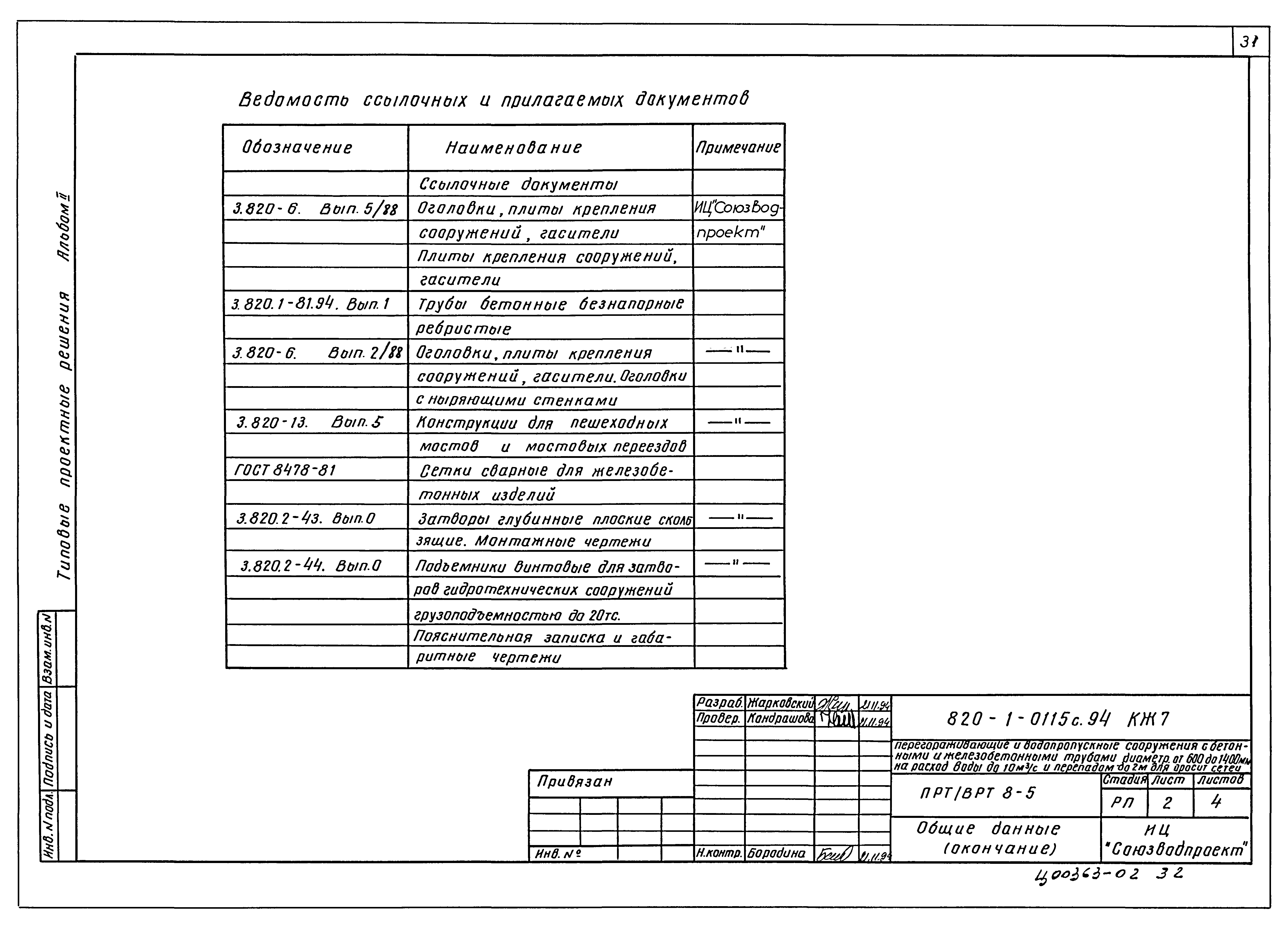 Типовые проектные решения 820-1-0115с.94
