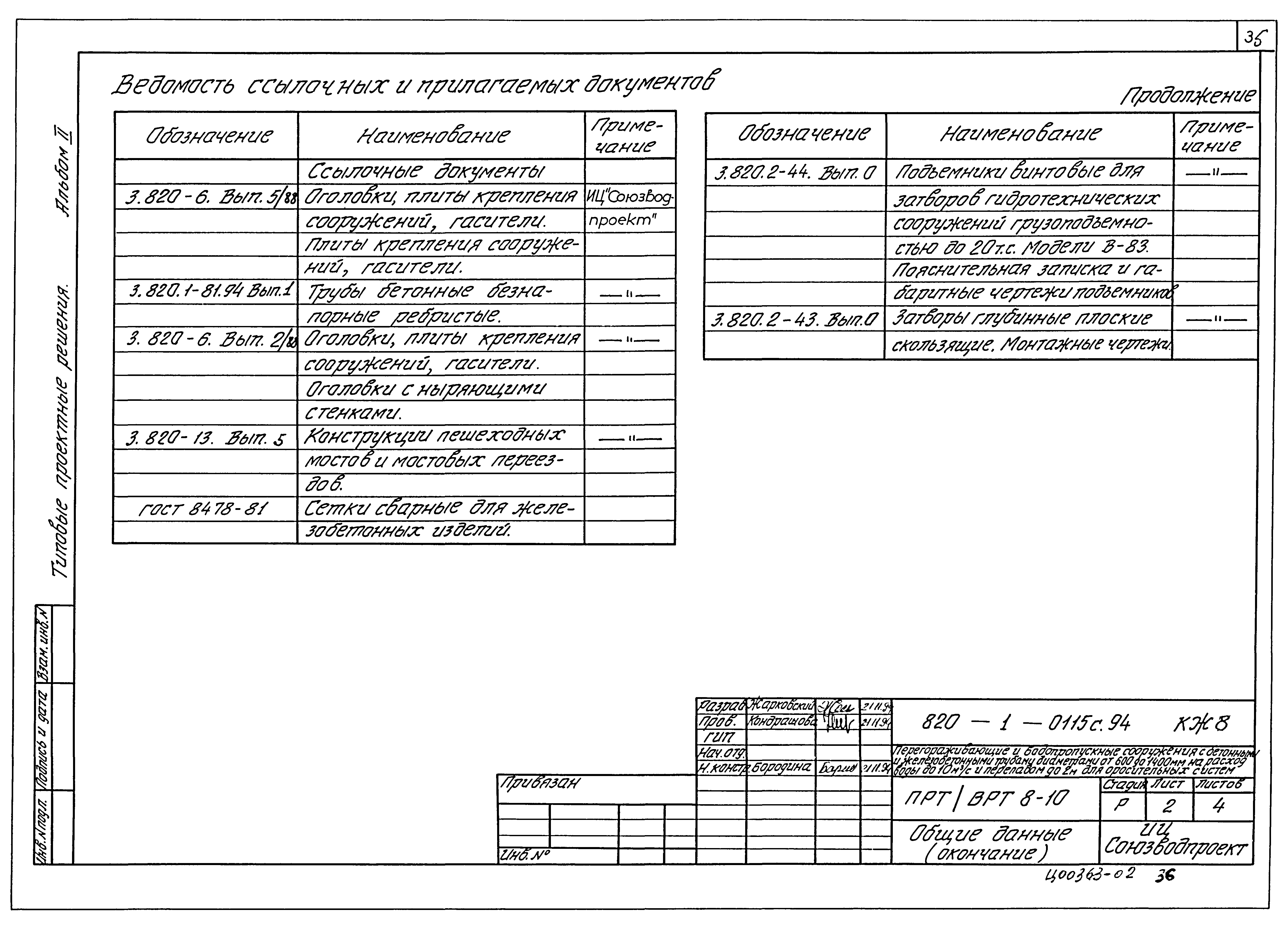 Типовые проектные решения 820-1-0115с.94