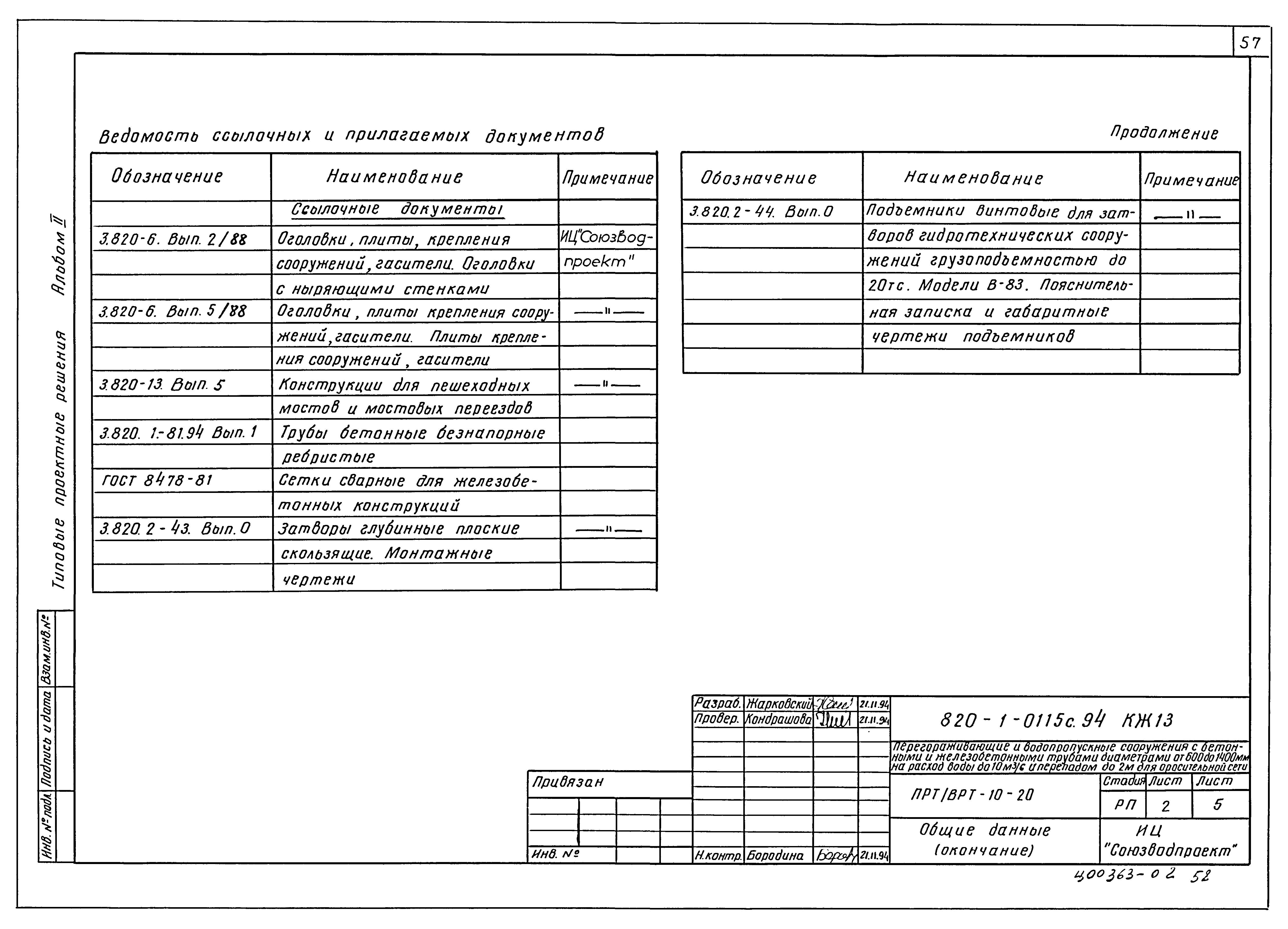 Типовые проектные решения 820-1-0115с.94