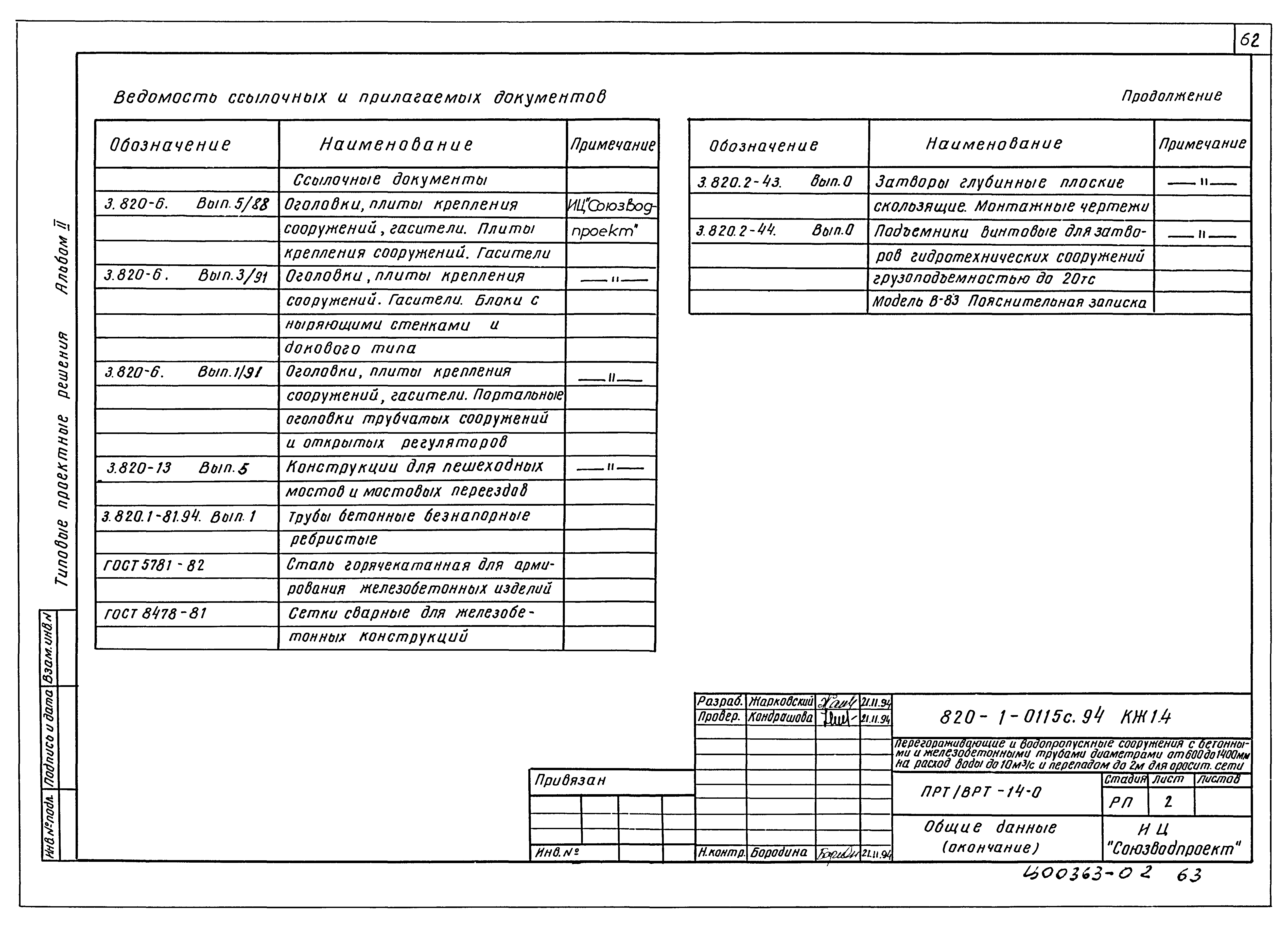 Типовые проектные решения 820-1-0115с.94