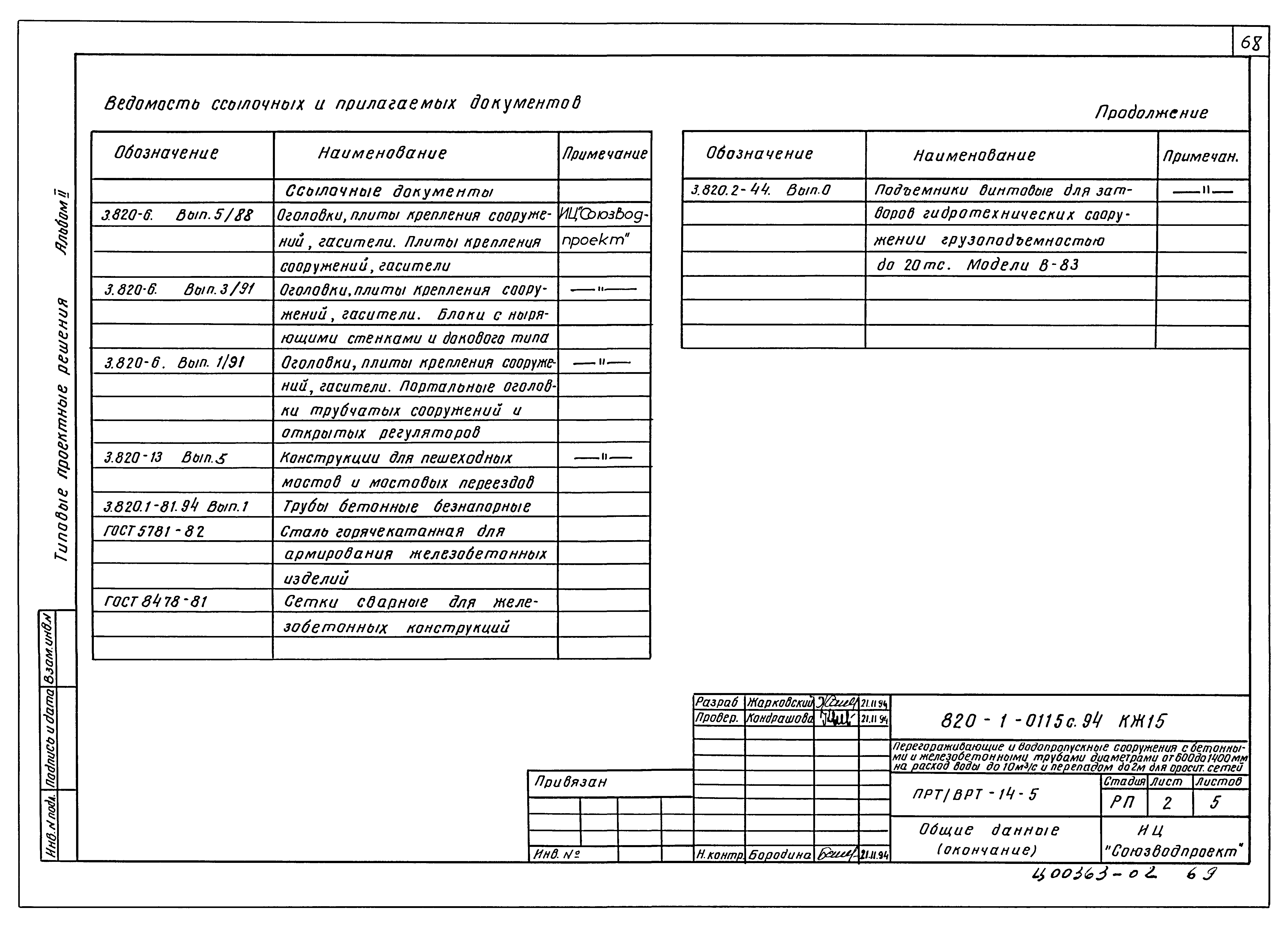 Типовые проектные решения 820-1-0115с.94