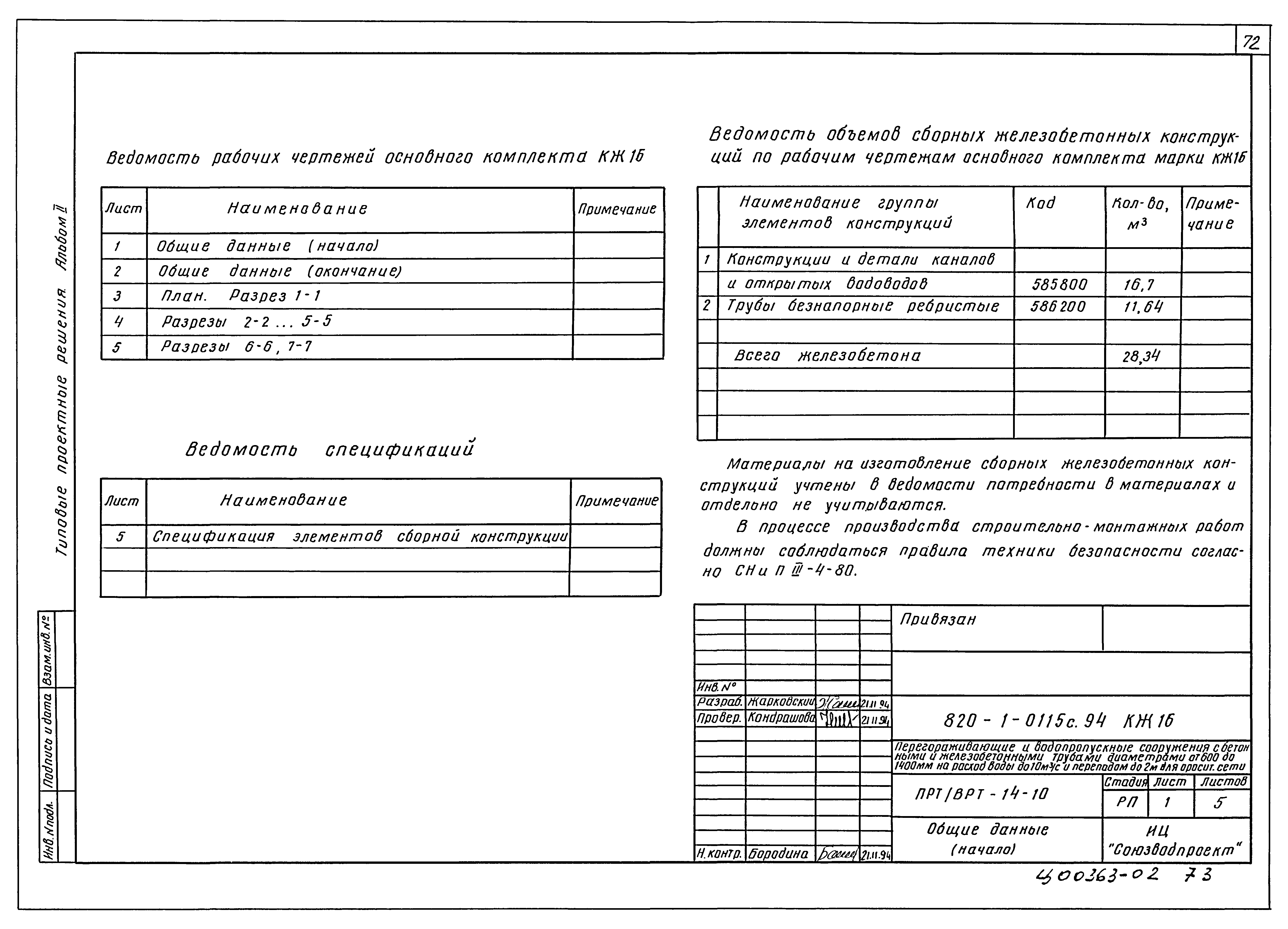 Типовые проектные решения 820-1-0115с.94