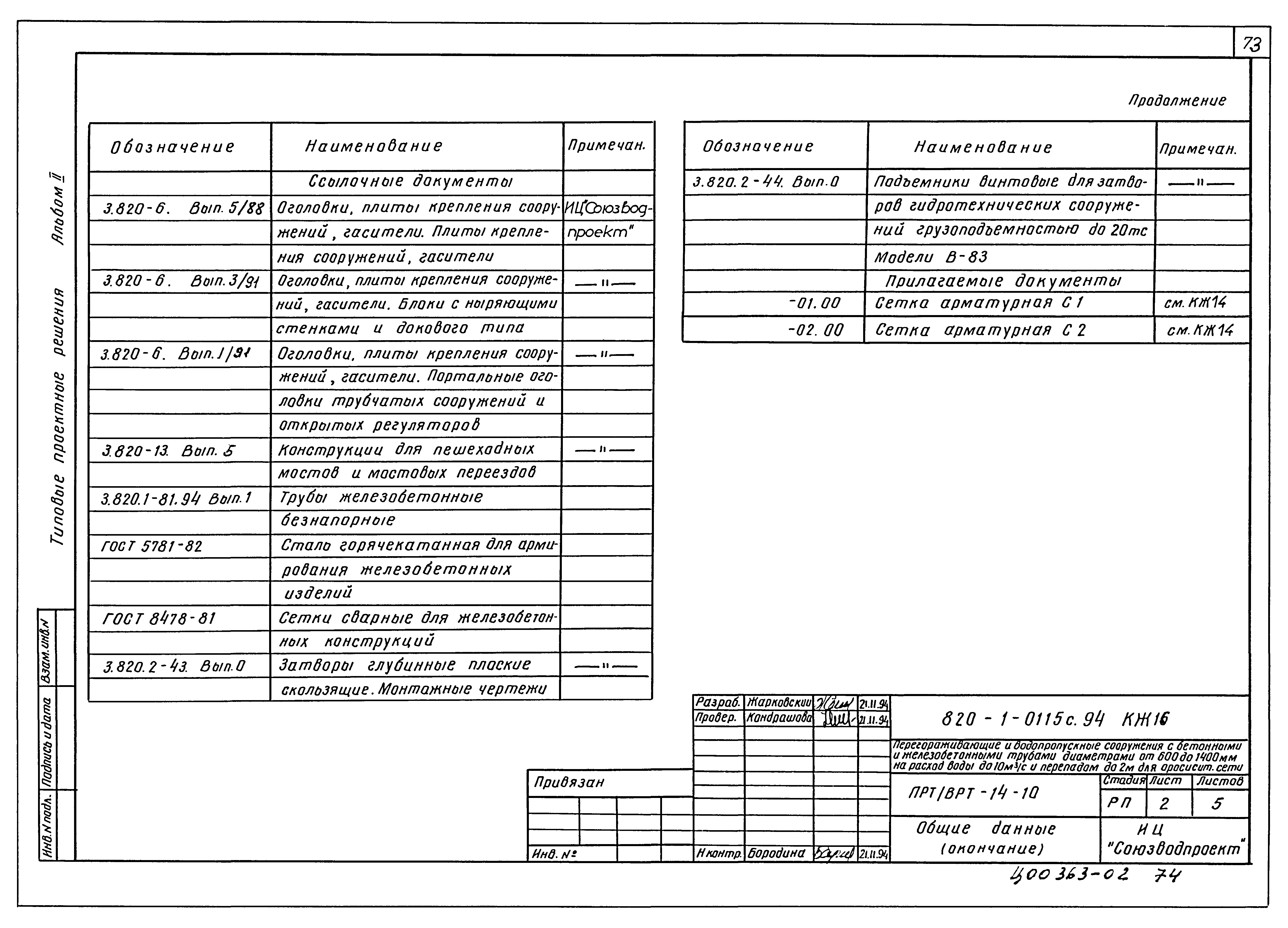 Типовые проектные решения 820-1-0115с.94