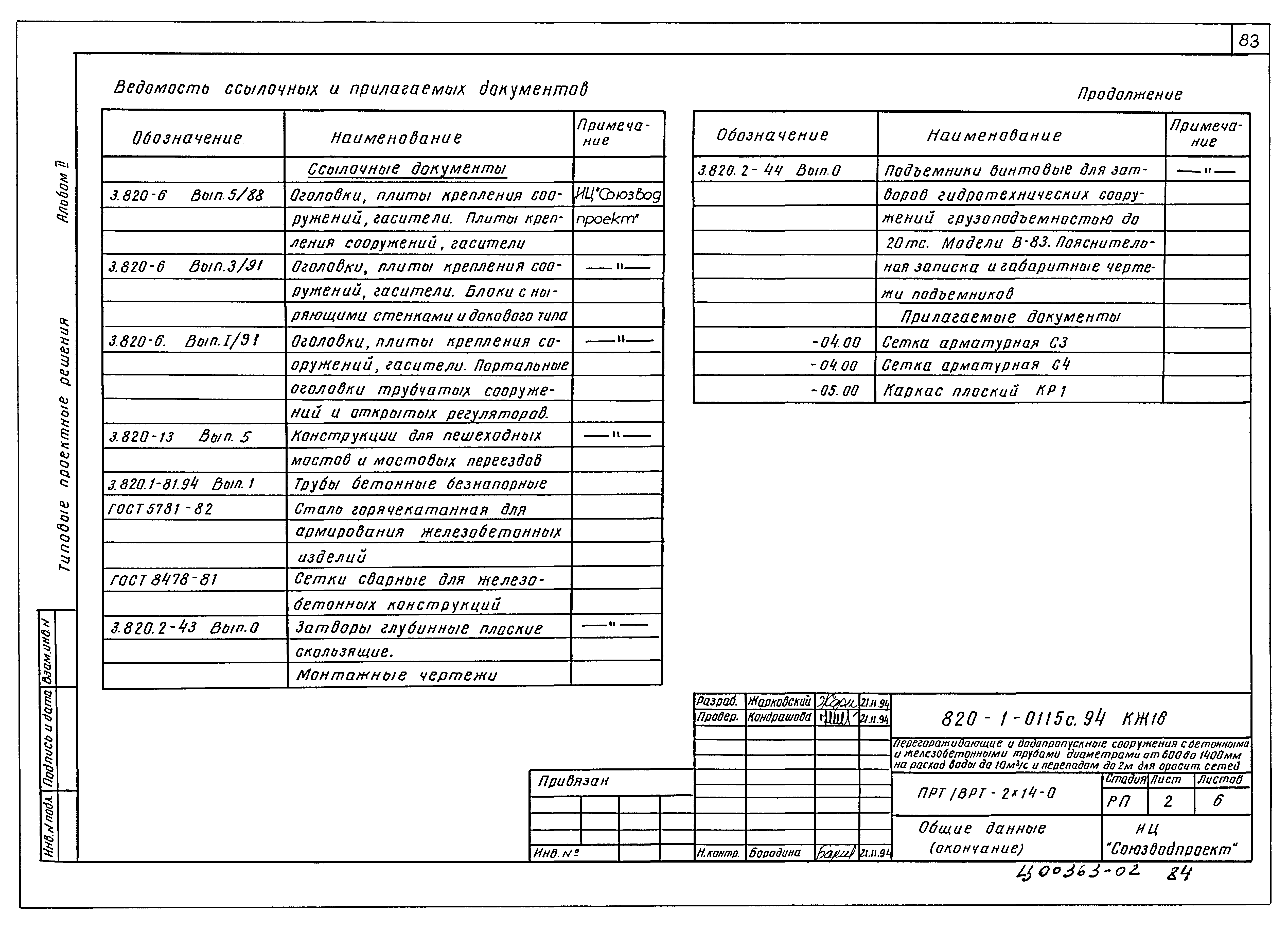 Типовые проектные решения 820-1-0115с.94