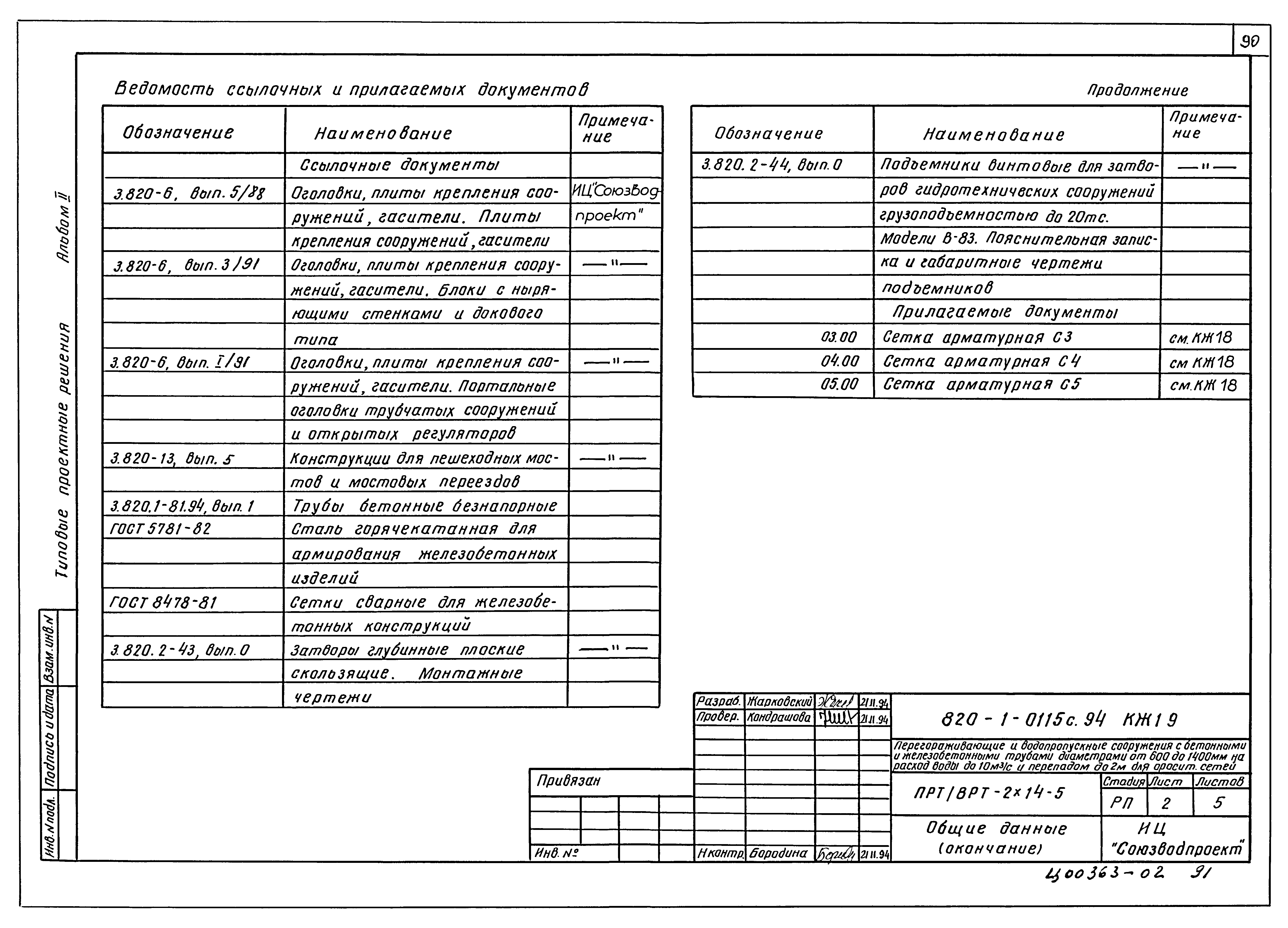 Типовые проектные решения 820-1-0115с.94