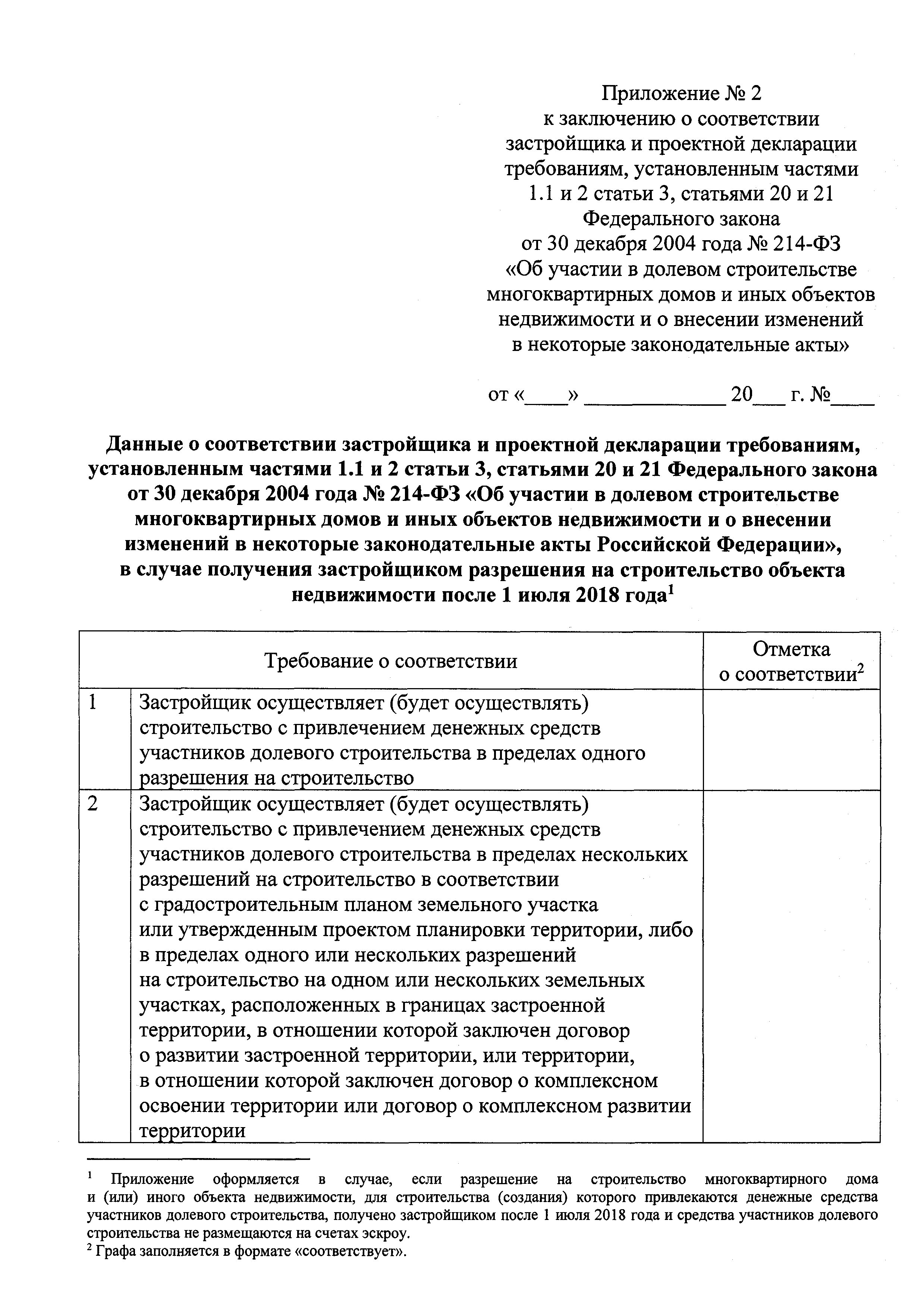 Скачать Форма заключения о соответствии застройщика и проектной декларации  требованиям, установленным частями 1.1 и 2 статьи 3, статьями 3.2, 20 и 21  Федерального закона от 30 декабря 2004 года № 214-ФЗ Об