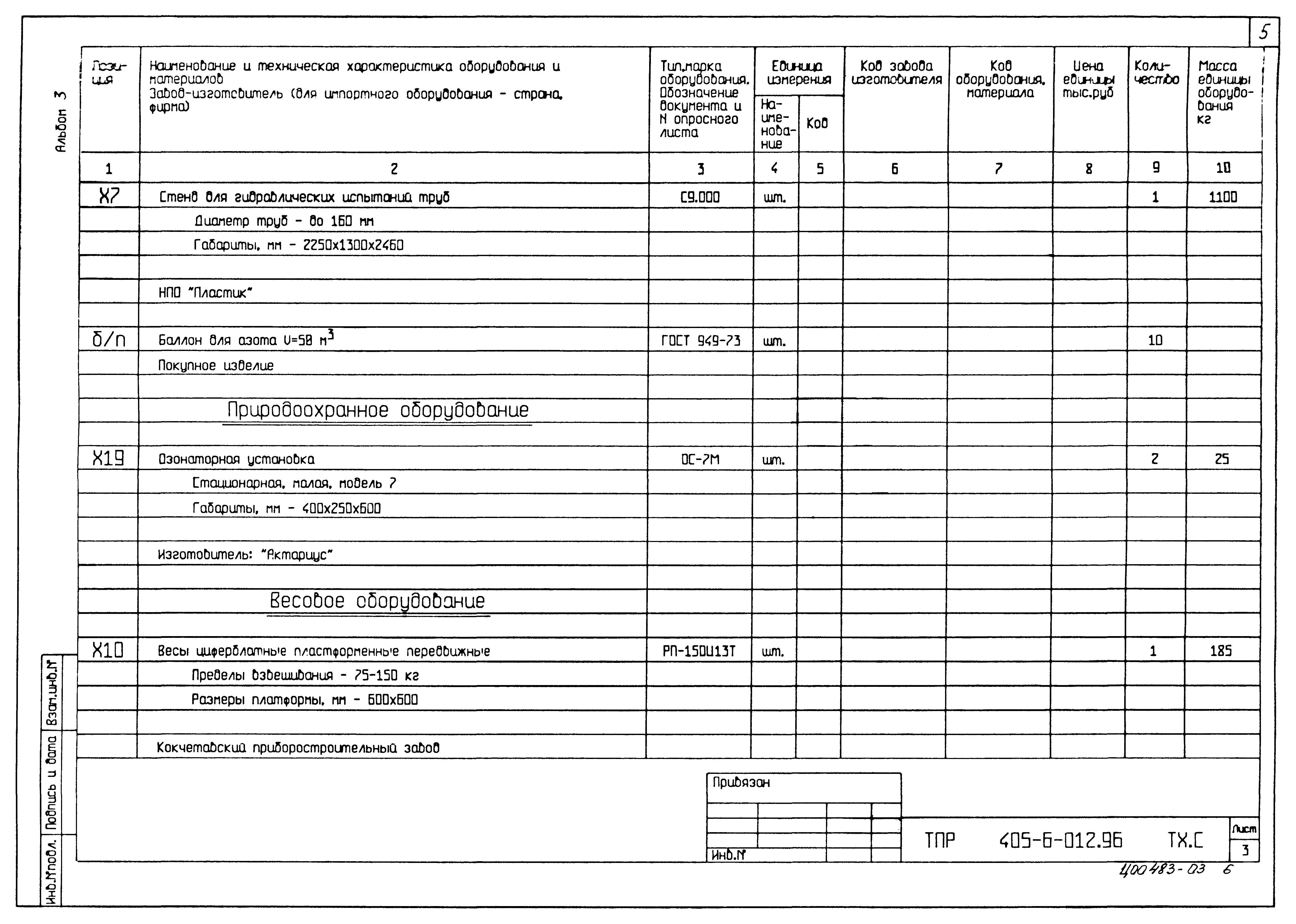 Типовые проектные решения 405-6-012.96