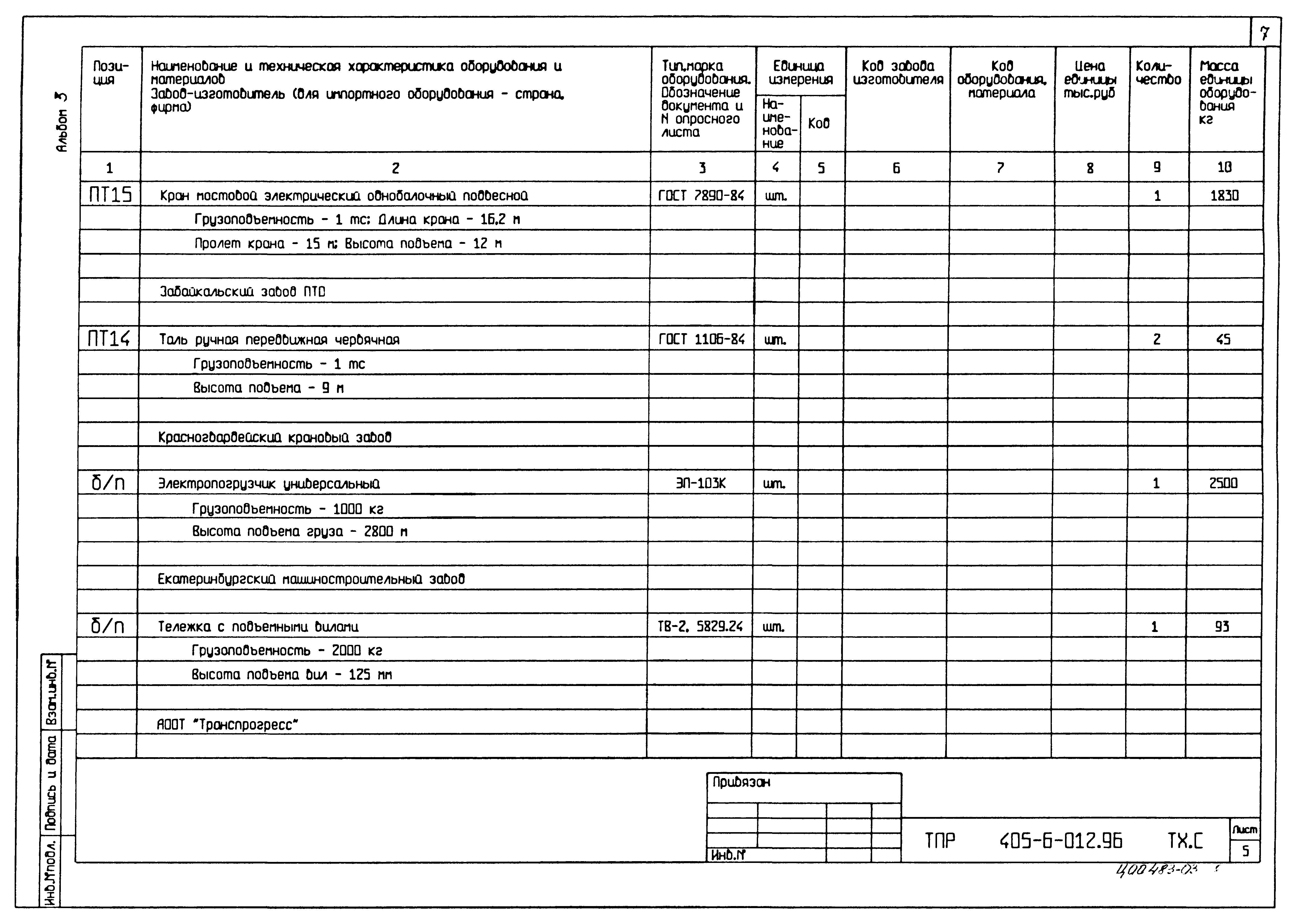 Типовые проектные решения 405-6-012.96