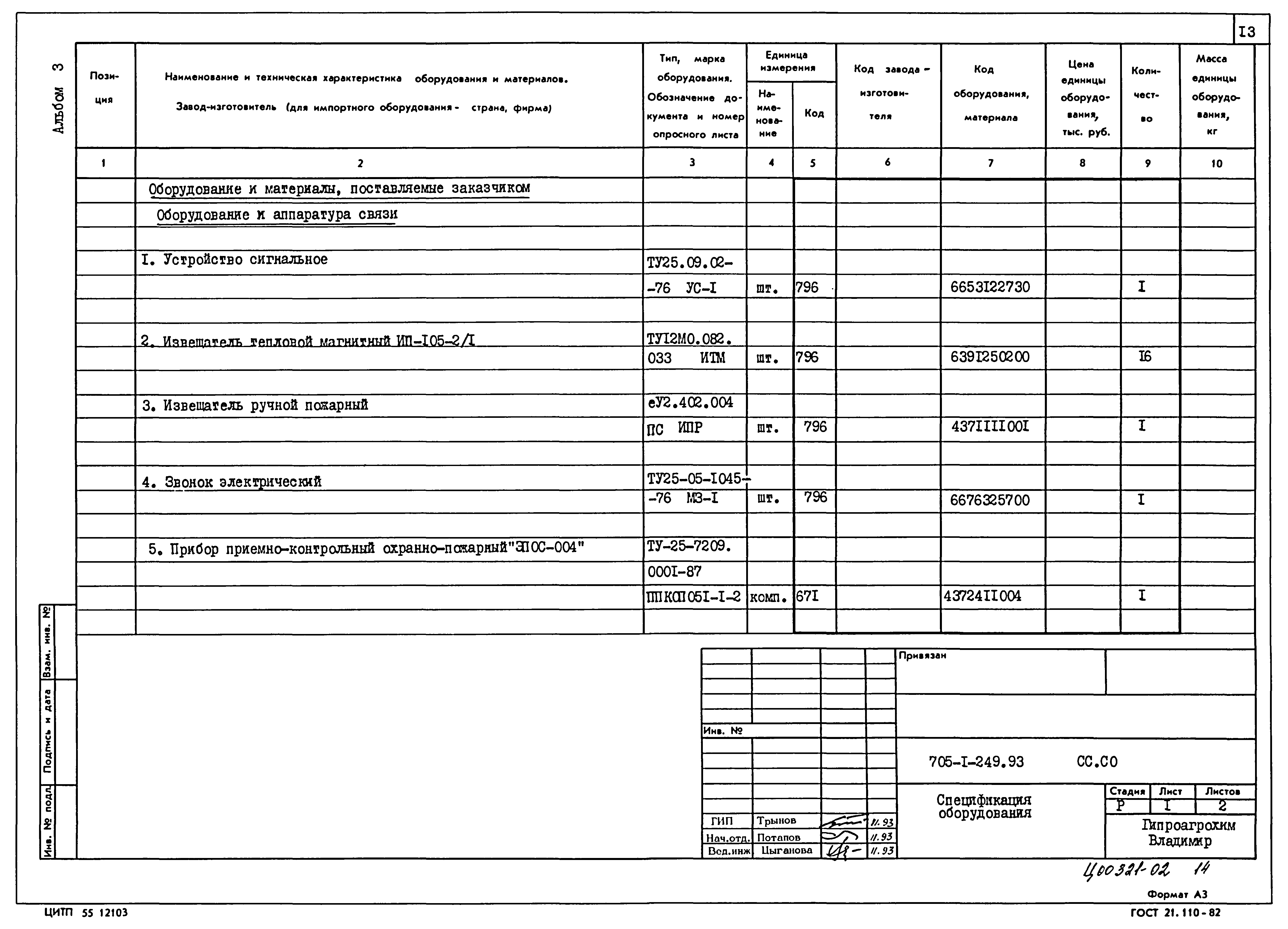 Типовой проект 705-1-249.93