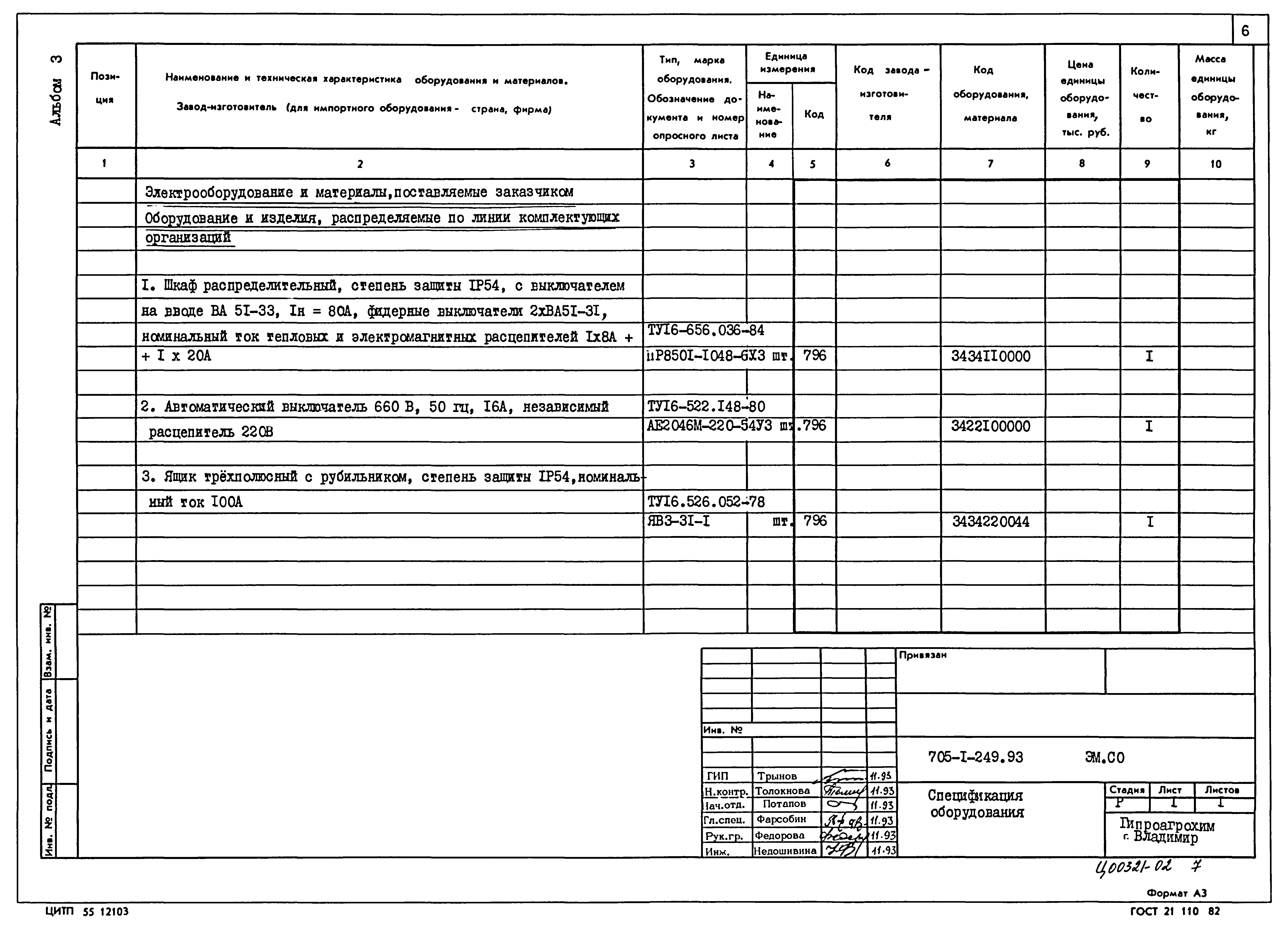 Типовой проект 705-1-249.93