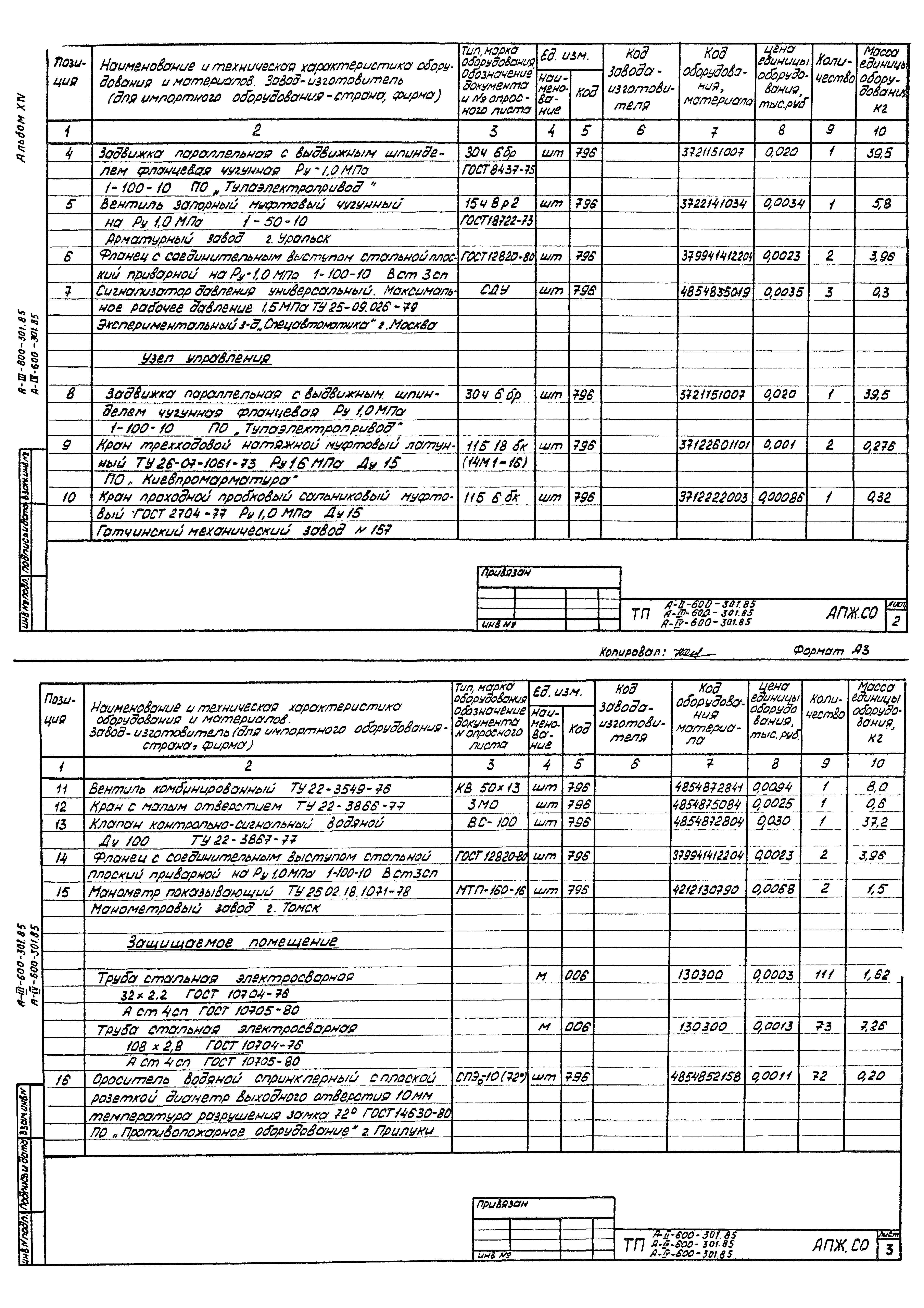 Типовой проект А-II,III,IV-600-301.85