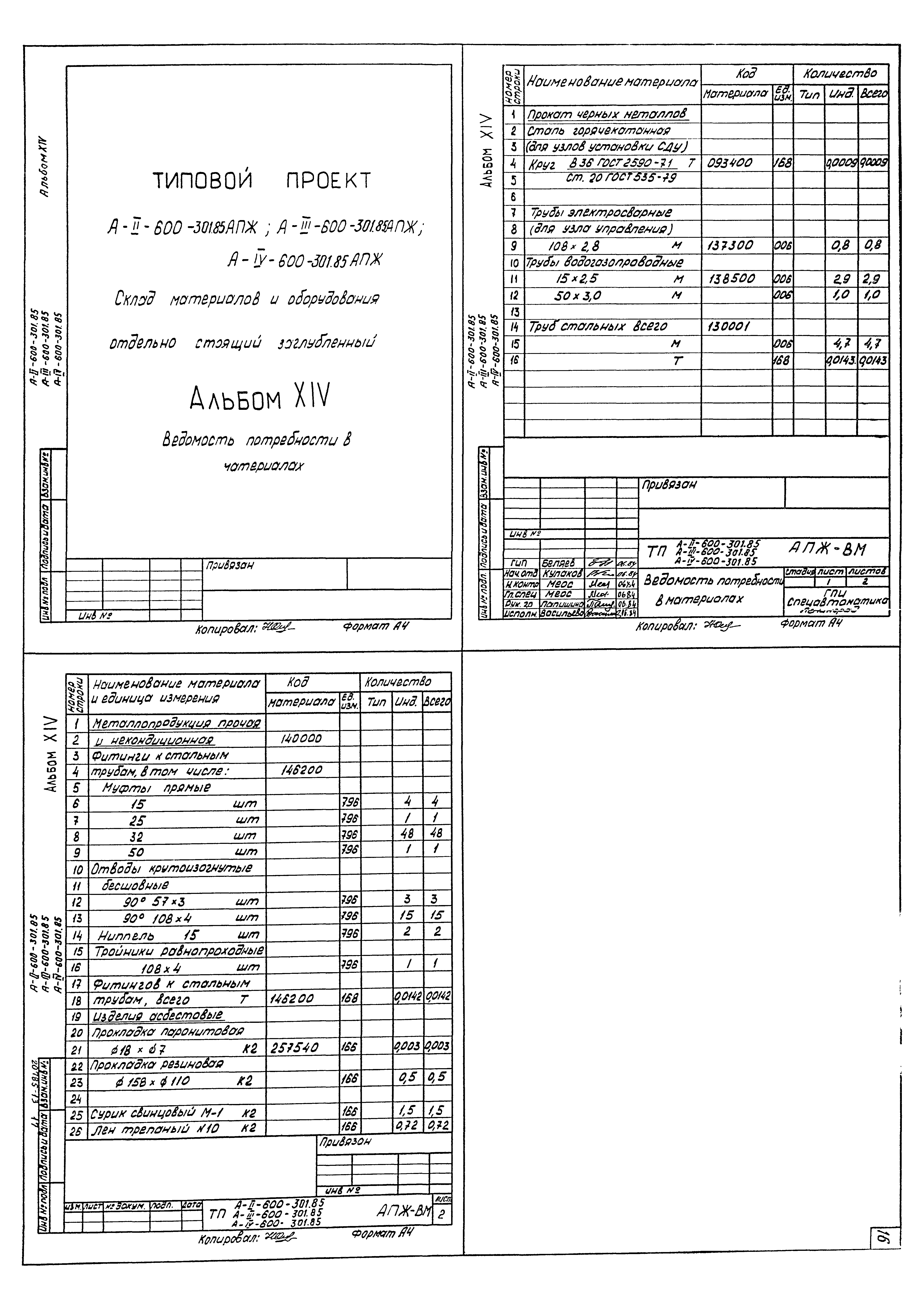 Типовой проект А-II,III,IV-600-301.85