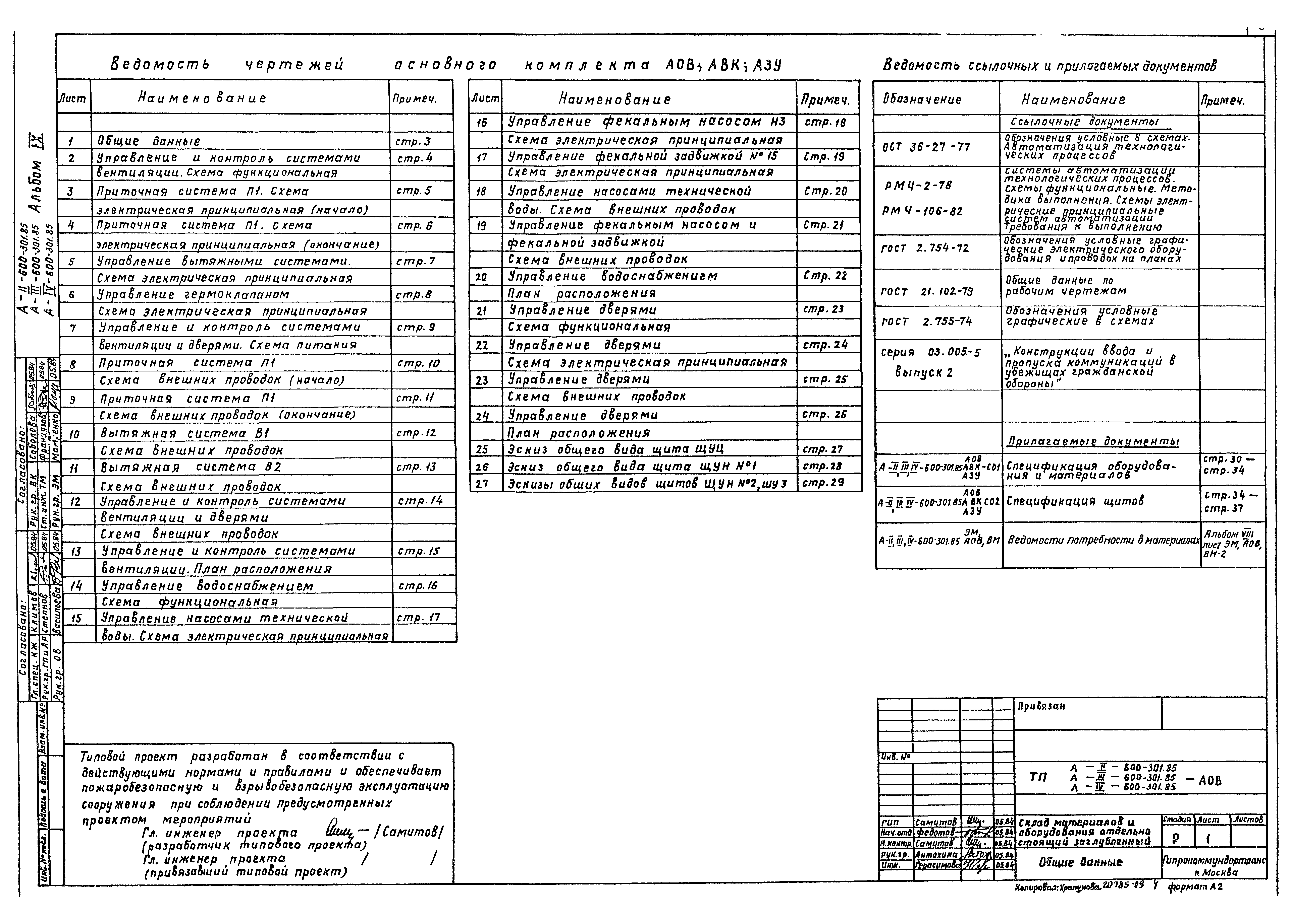 Типовой проект А-II,III,IV-600-301.85