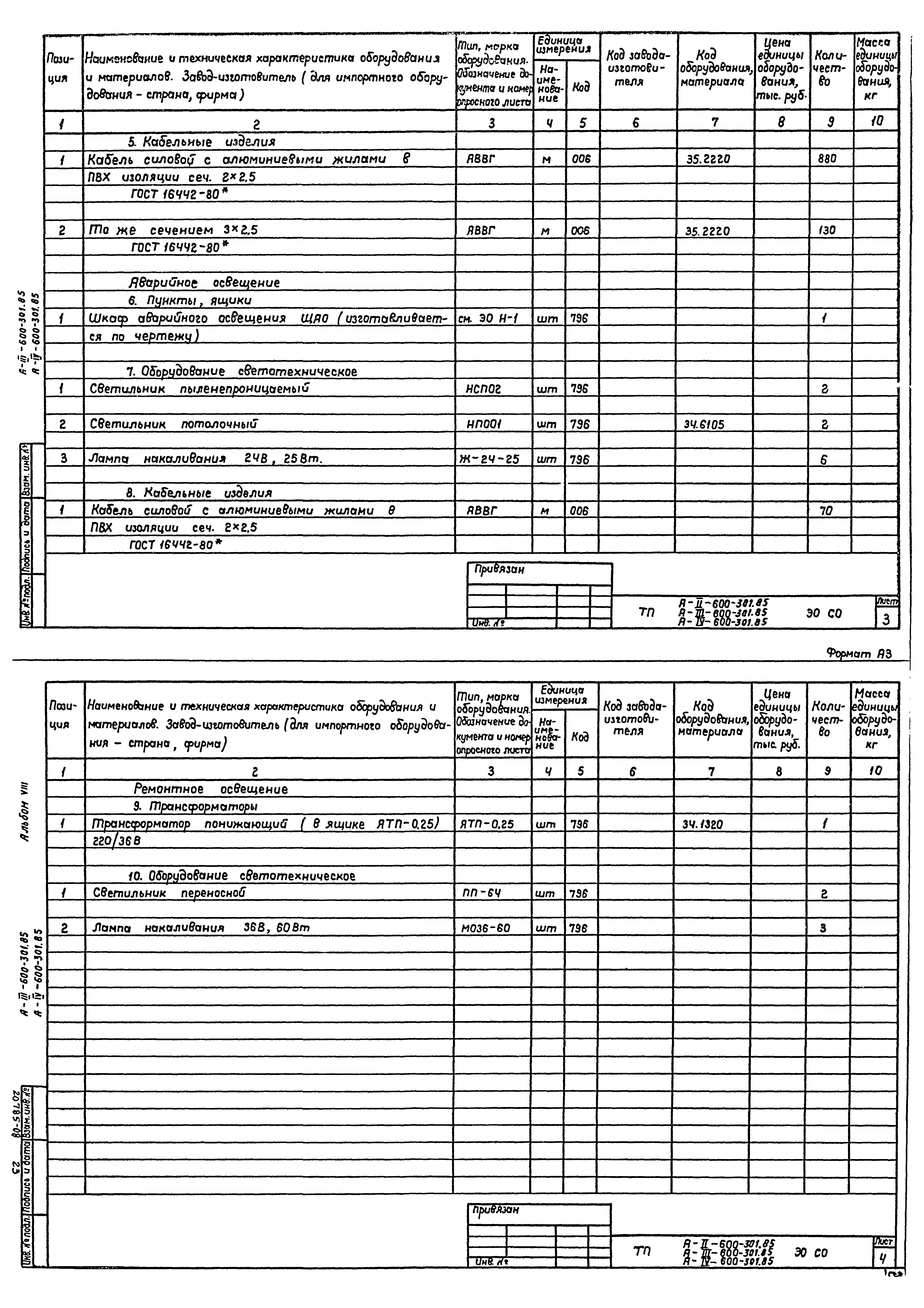 Типовой проект А-II,III,IV-600-301.85