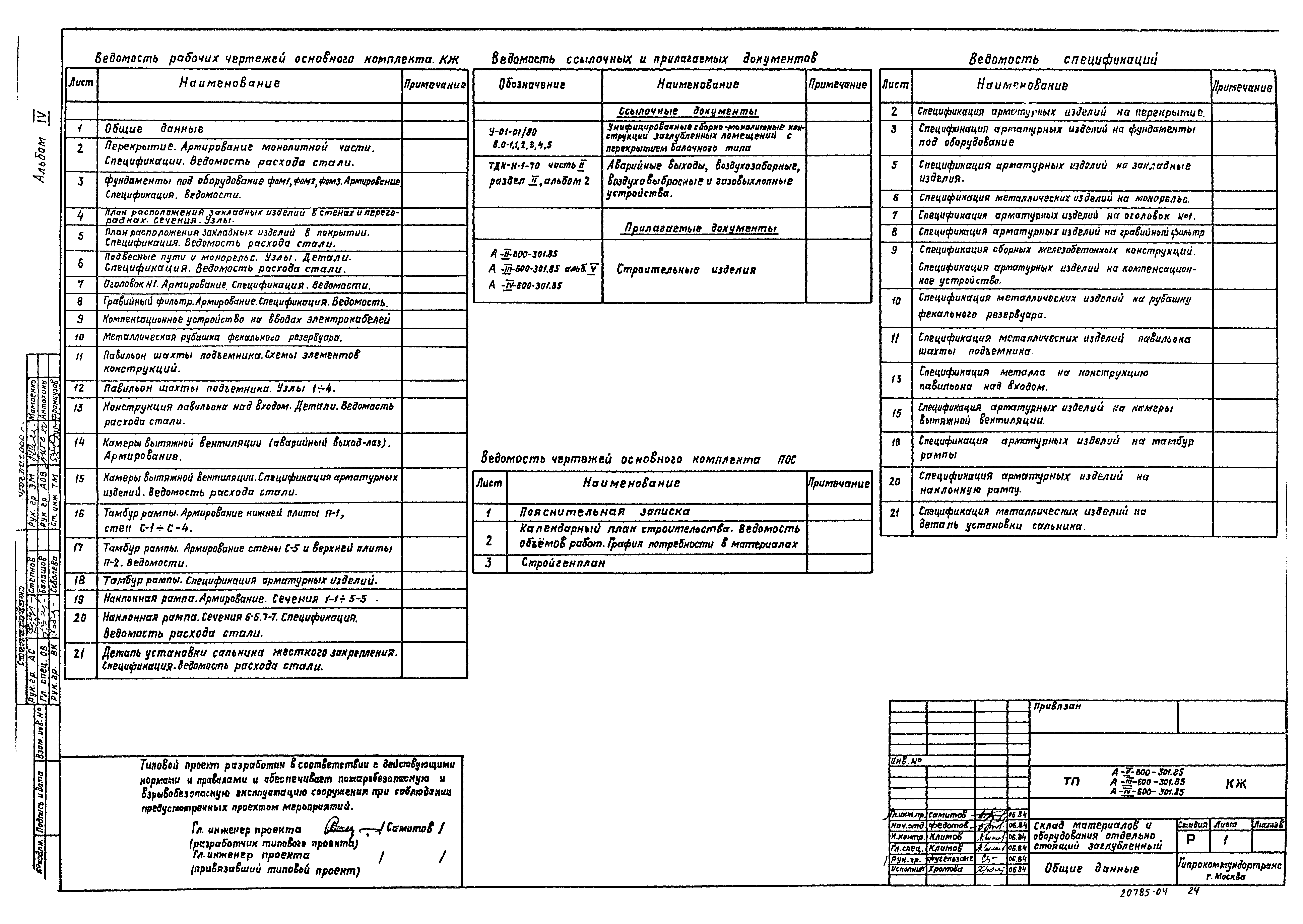 Типовой проект А-II,III,IV-600-301.85