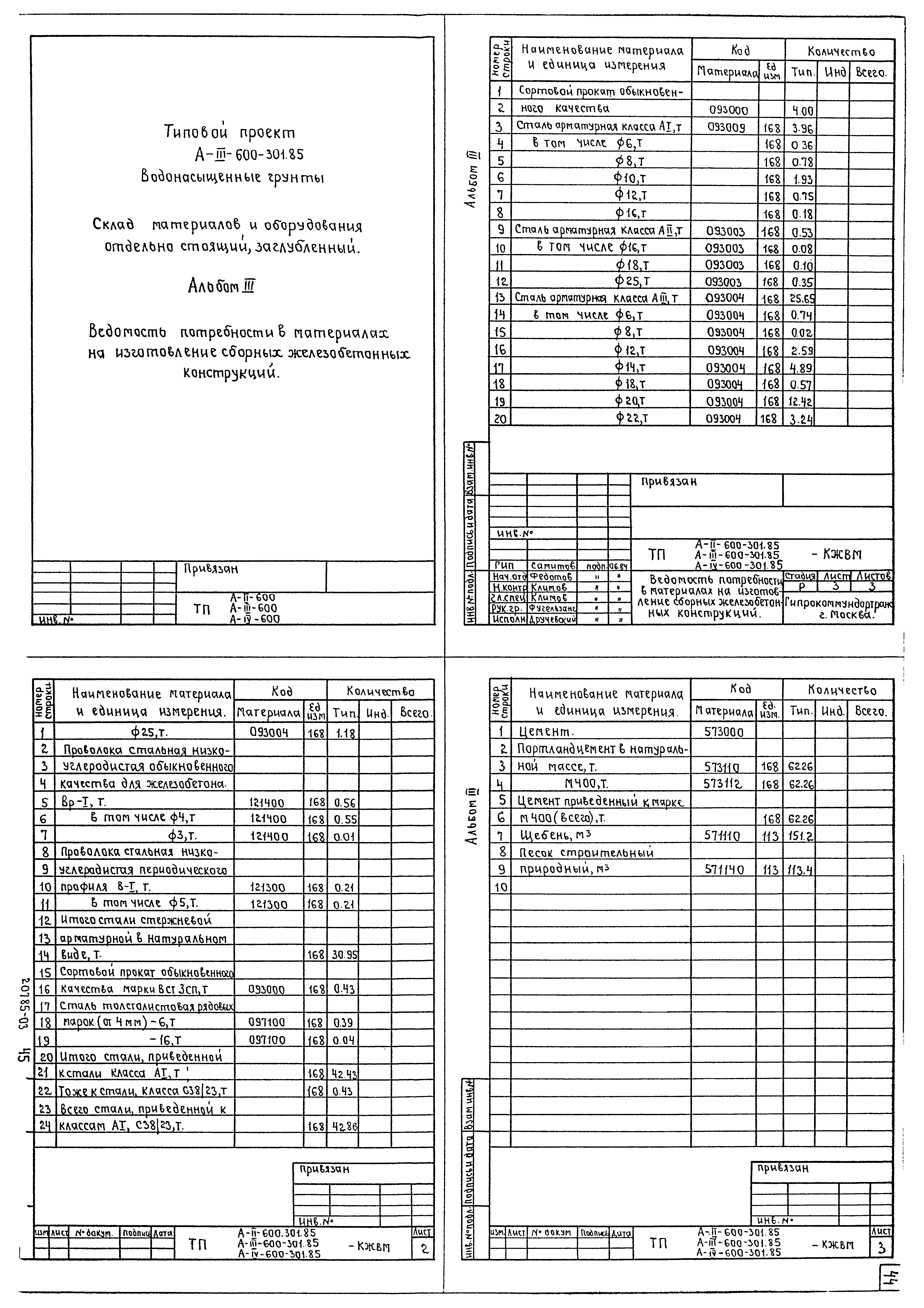 Типовой проект А-II,III,IV-600-301.85