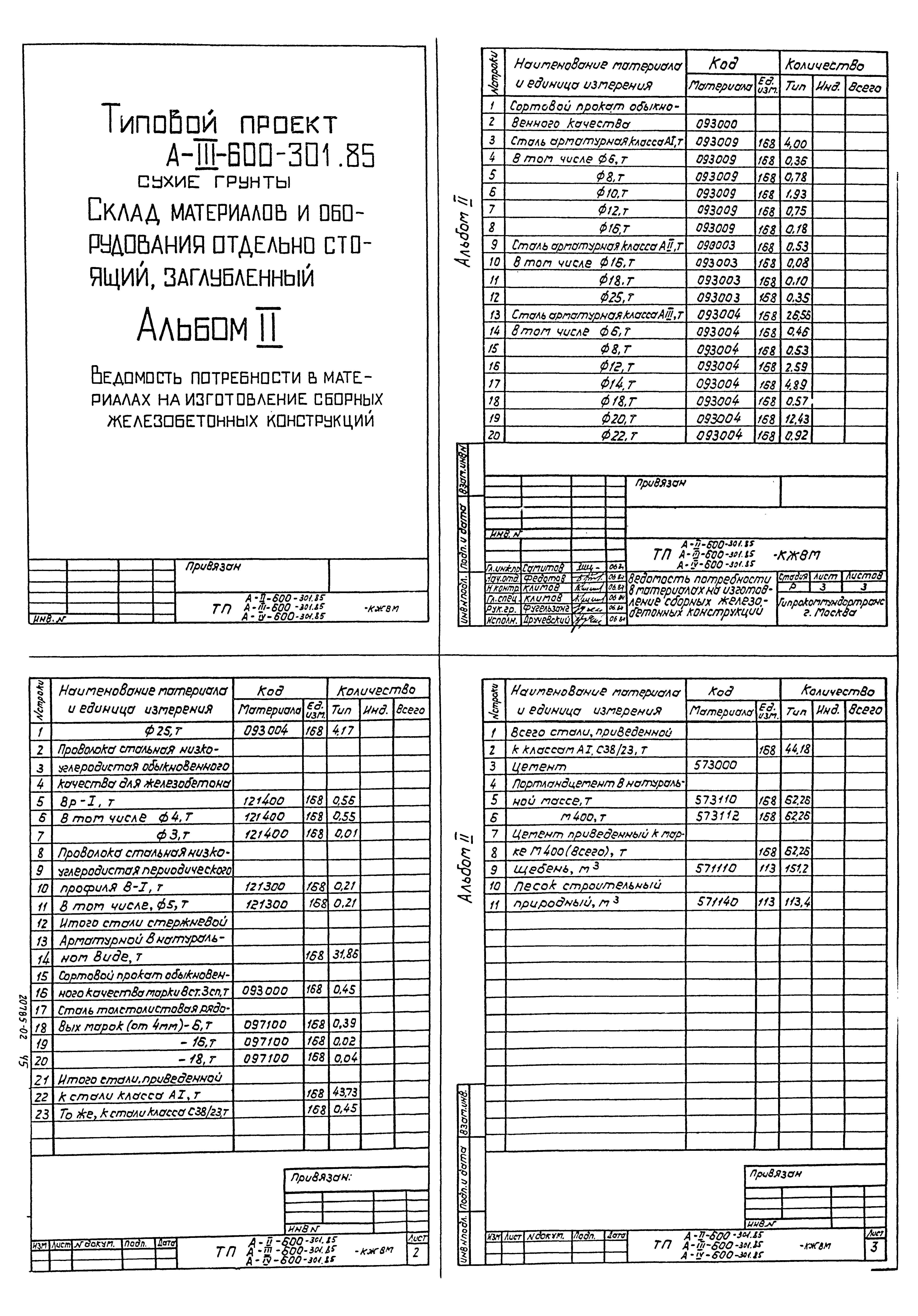 Типовой проект А-II,III,IV-600-301.85