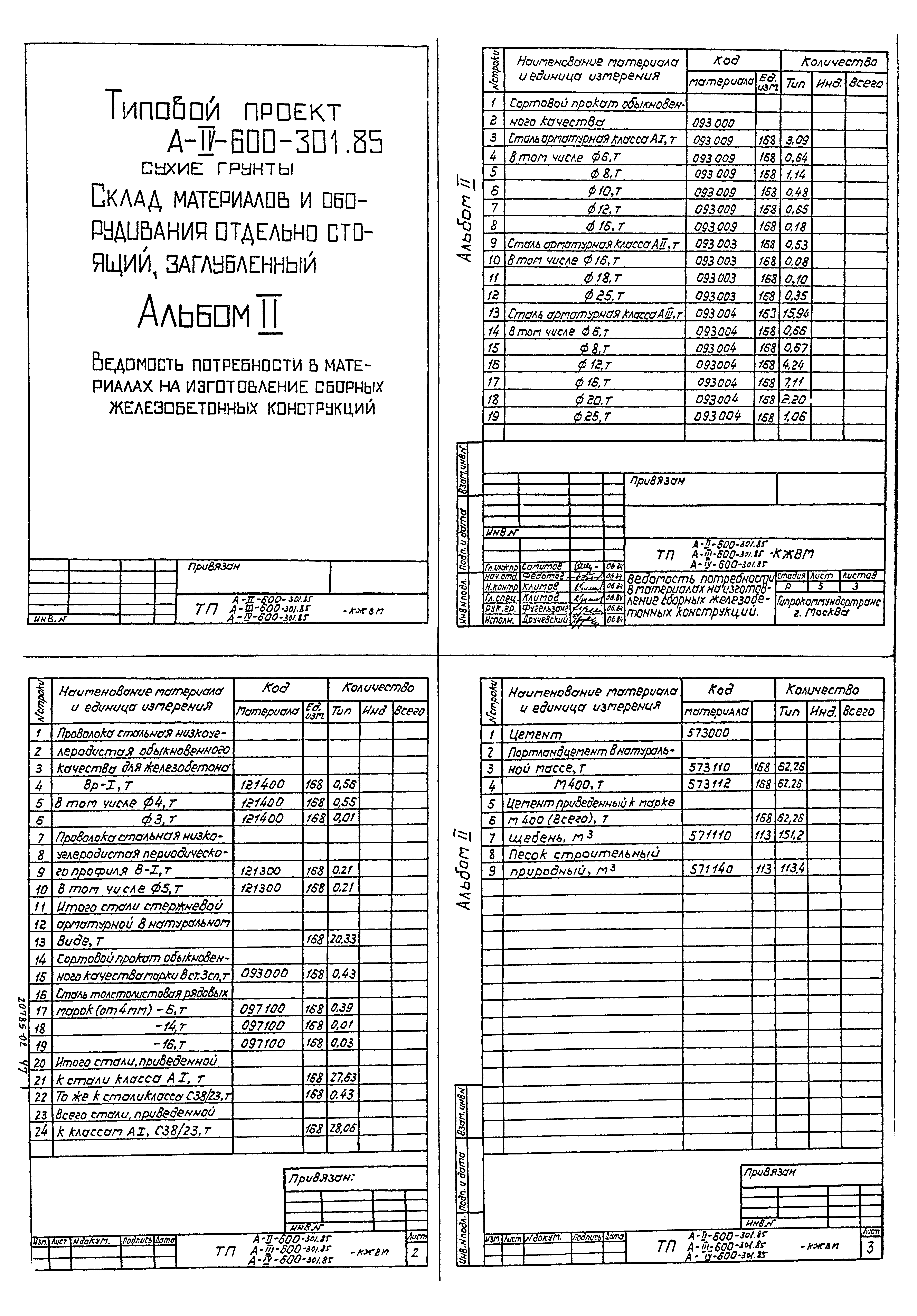 Типовой проект А-II,III,IV-600-301.85