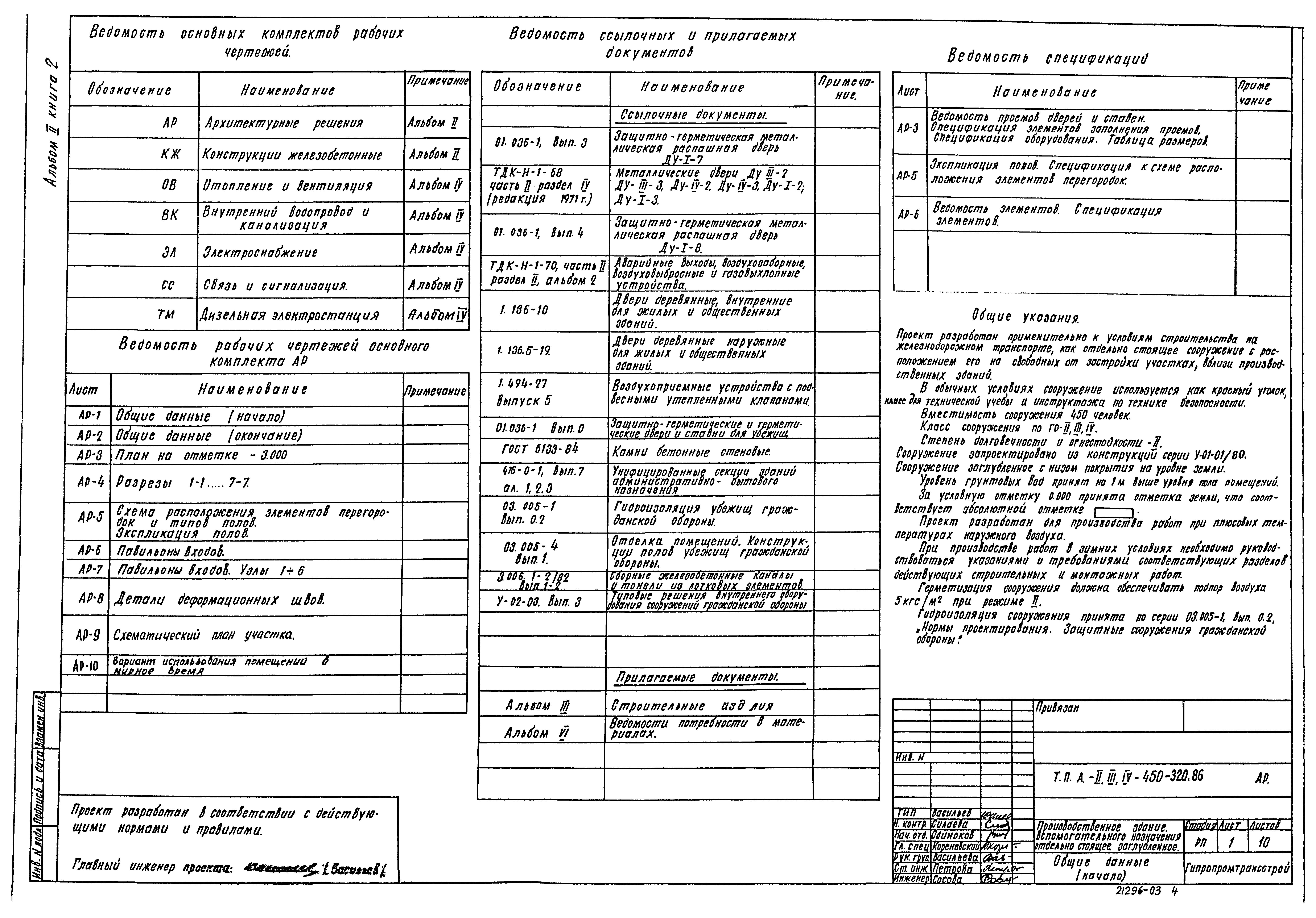 Типовой проект А-II,III,IV-450-320.86