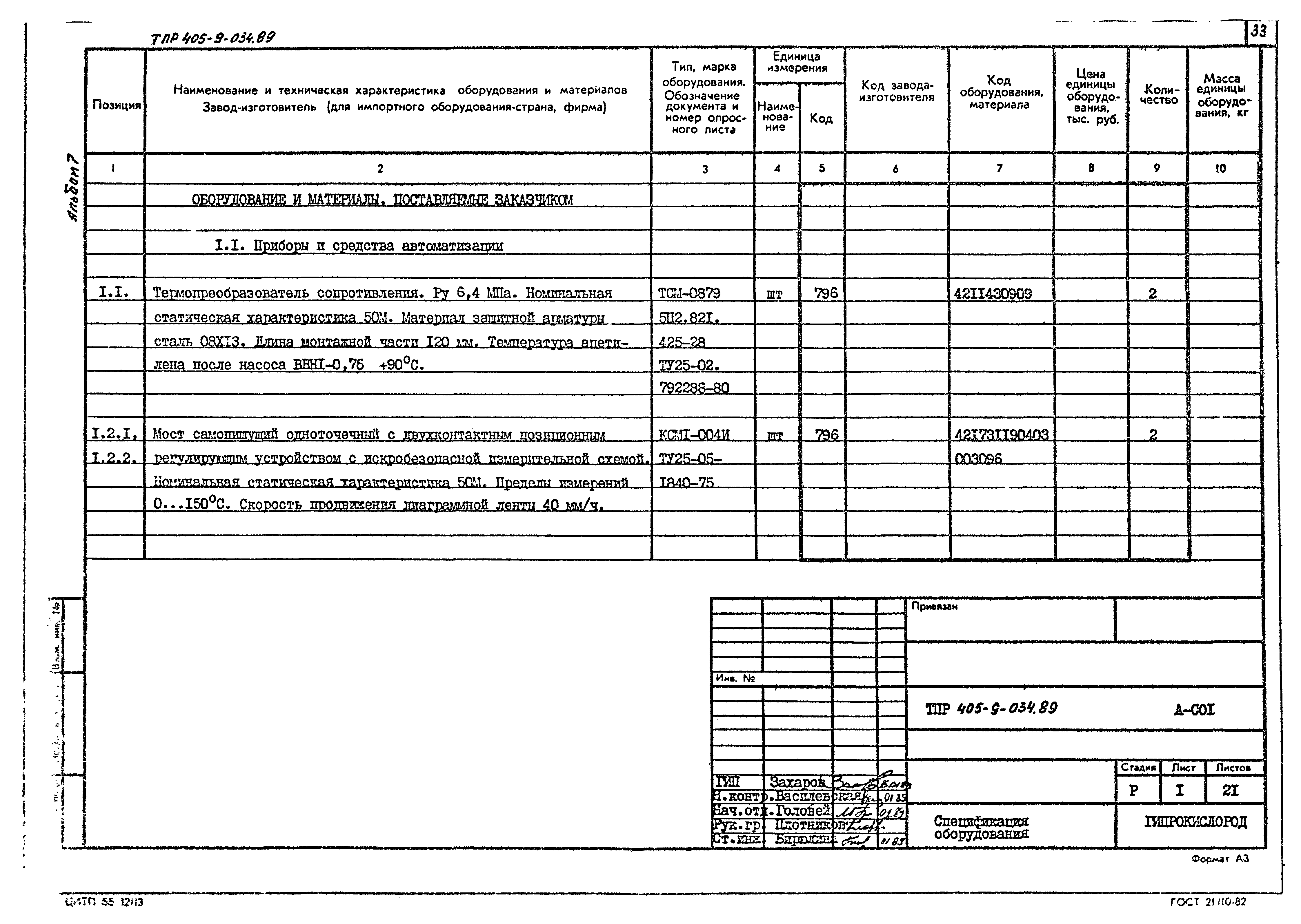 Типовые проектные решения 405-9-034.89