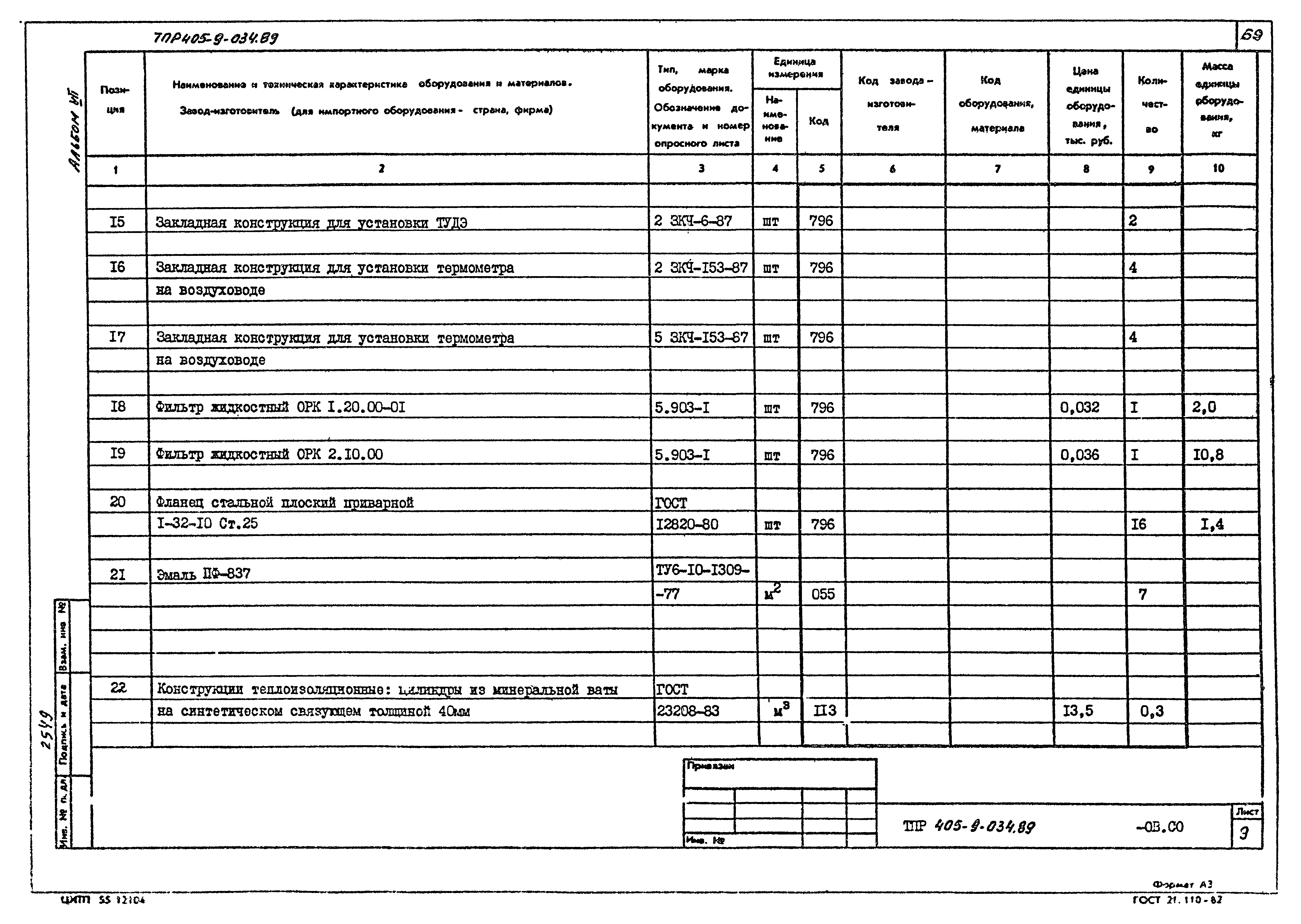 Типовые проектные решения 405-9-034.89