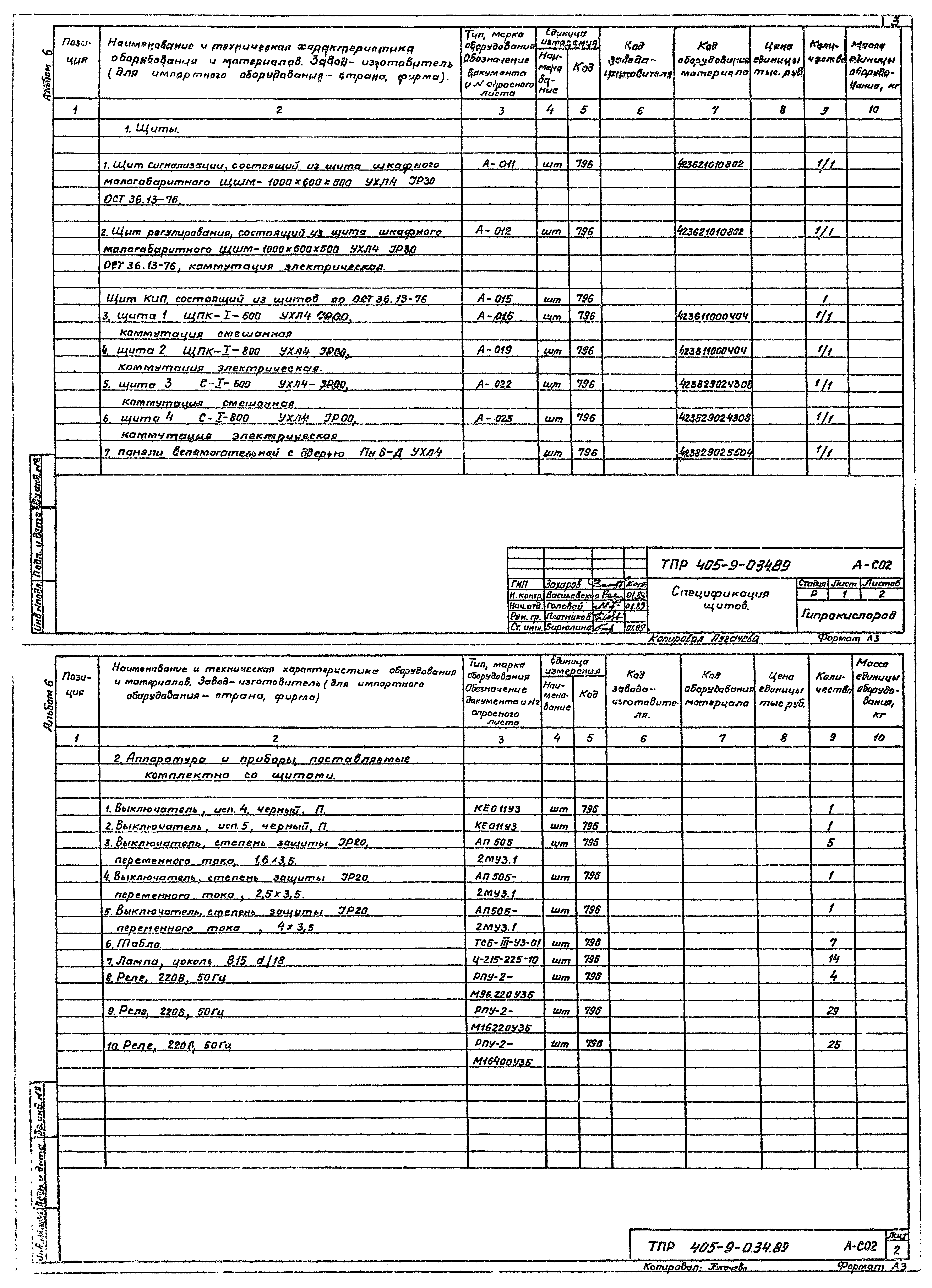 Типовые проектные решения 405-9-034.89