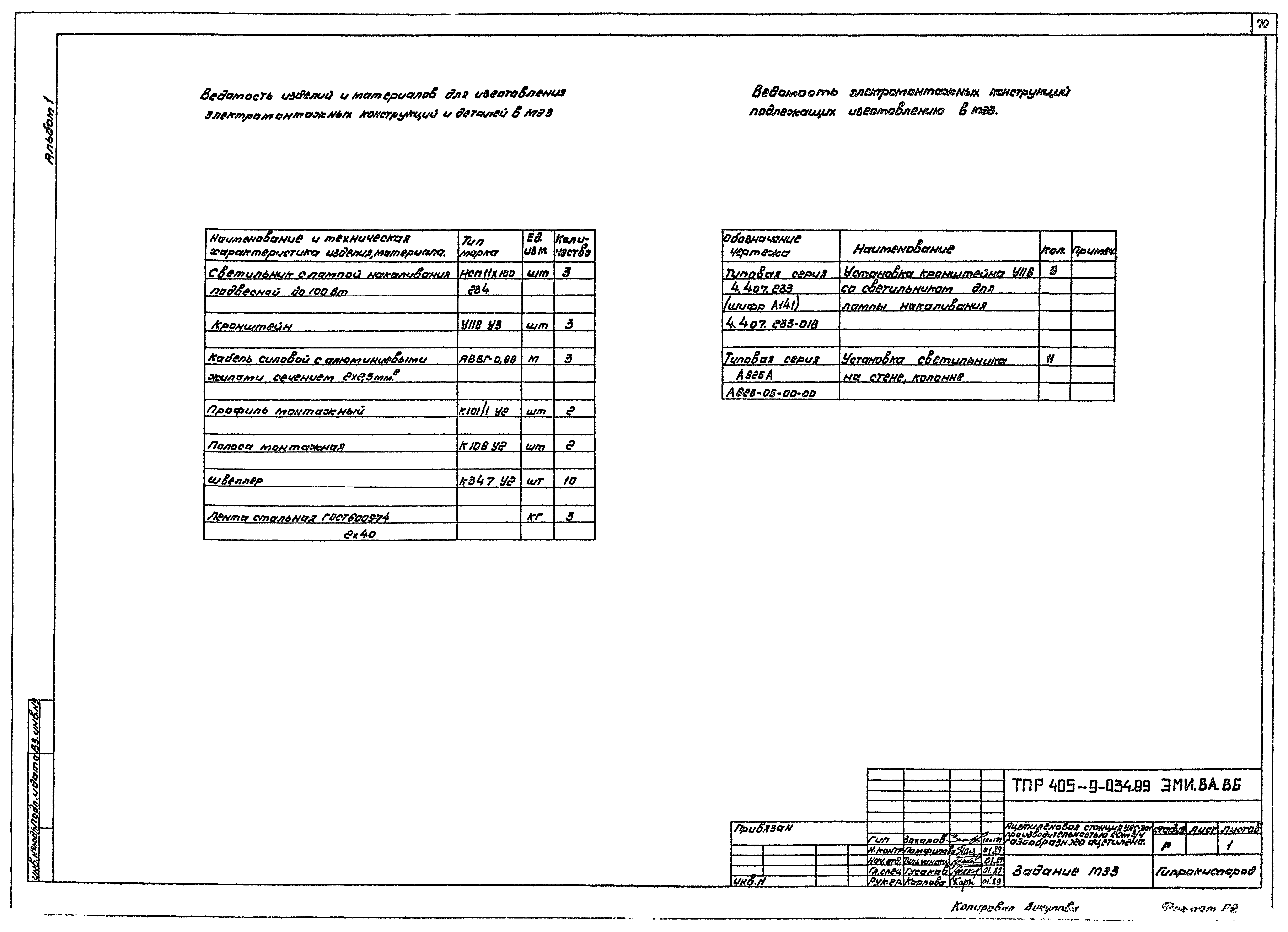 Типовые проектные решения 405-9-034.89