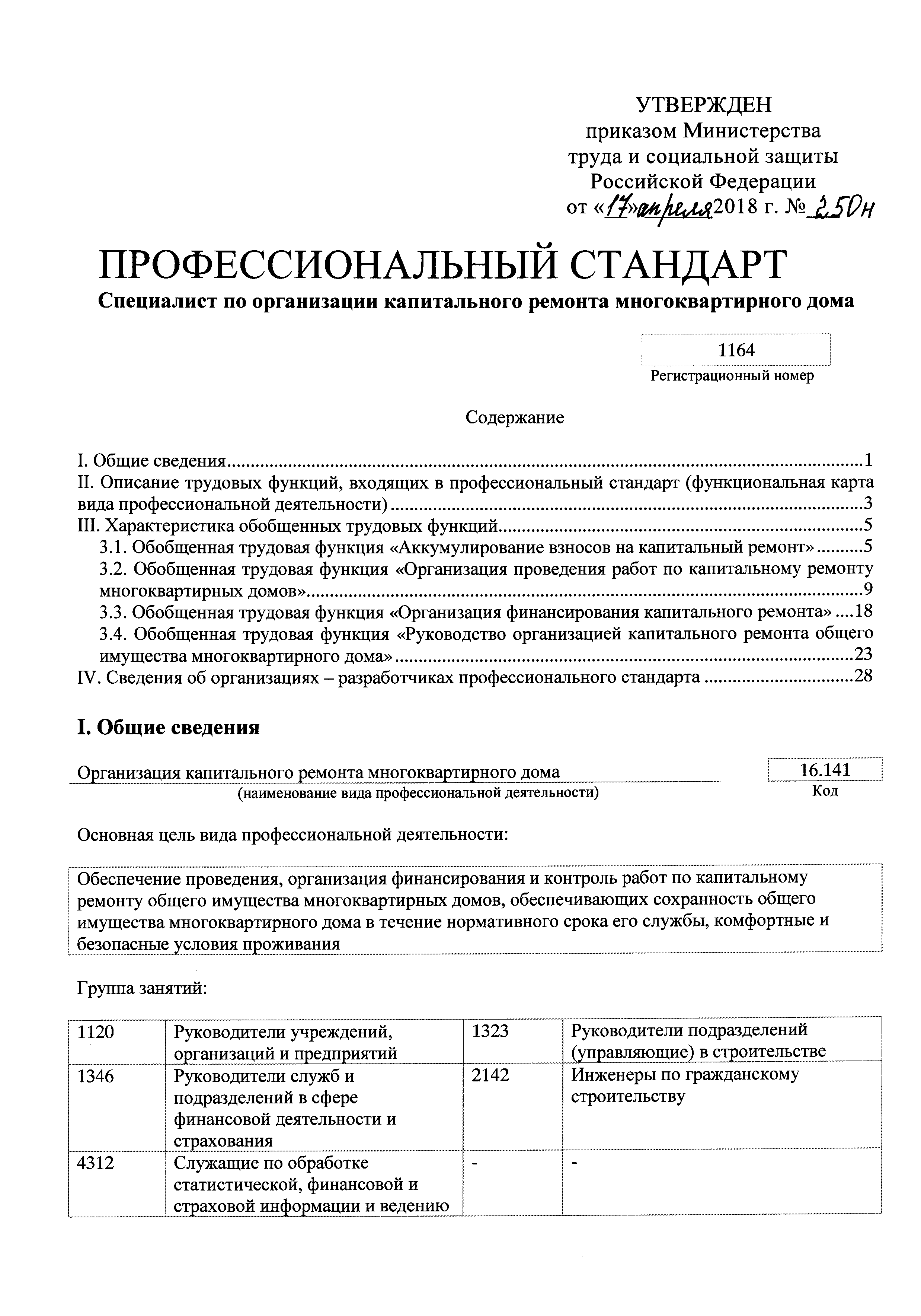 Скачать Приказ 250н Об утверждении профессионального стандарта Специалист  по организации капитального ремонта многоквартирного дома