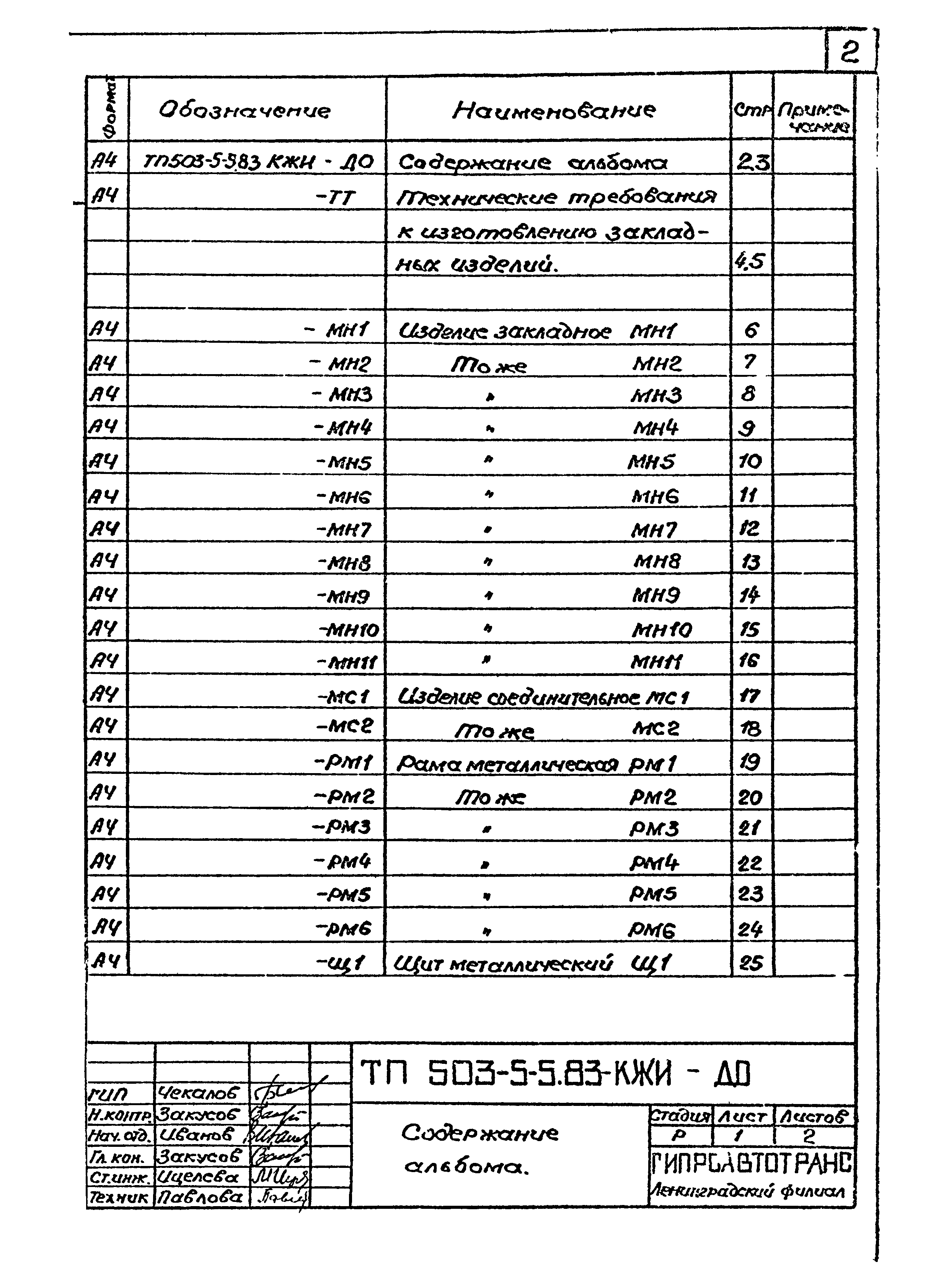 Типовой проект 503-5-5.83