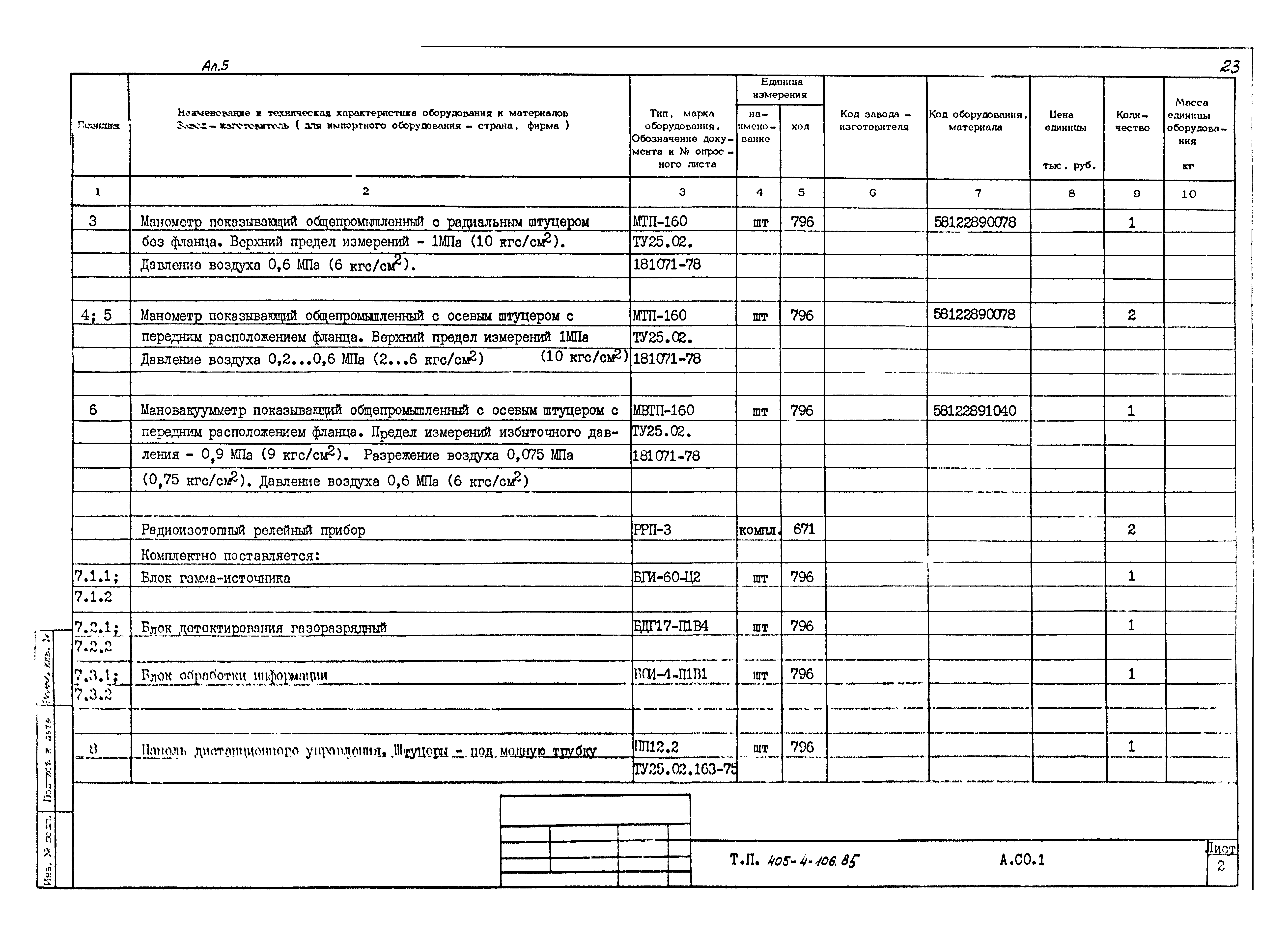 Типовой проект 405-4-106.85