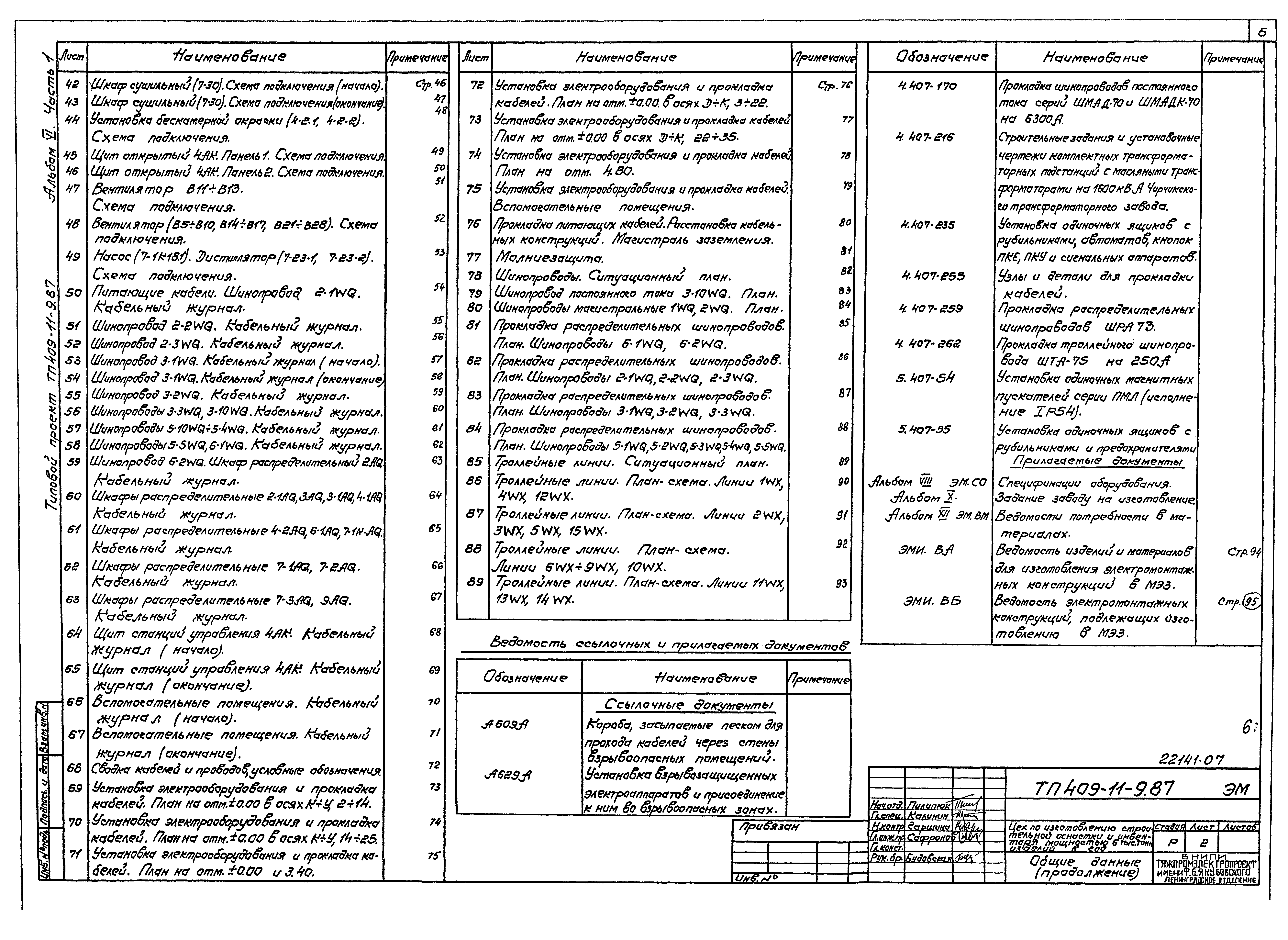 Скачать Типовой проект 409-11-9.87 Альбом VI. Часть 1. Электроосвещение и  электрооборудование. КИП и А. Связь сигнализация и радиофикация