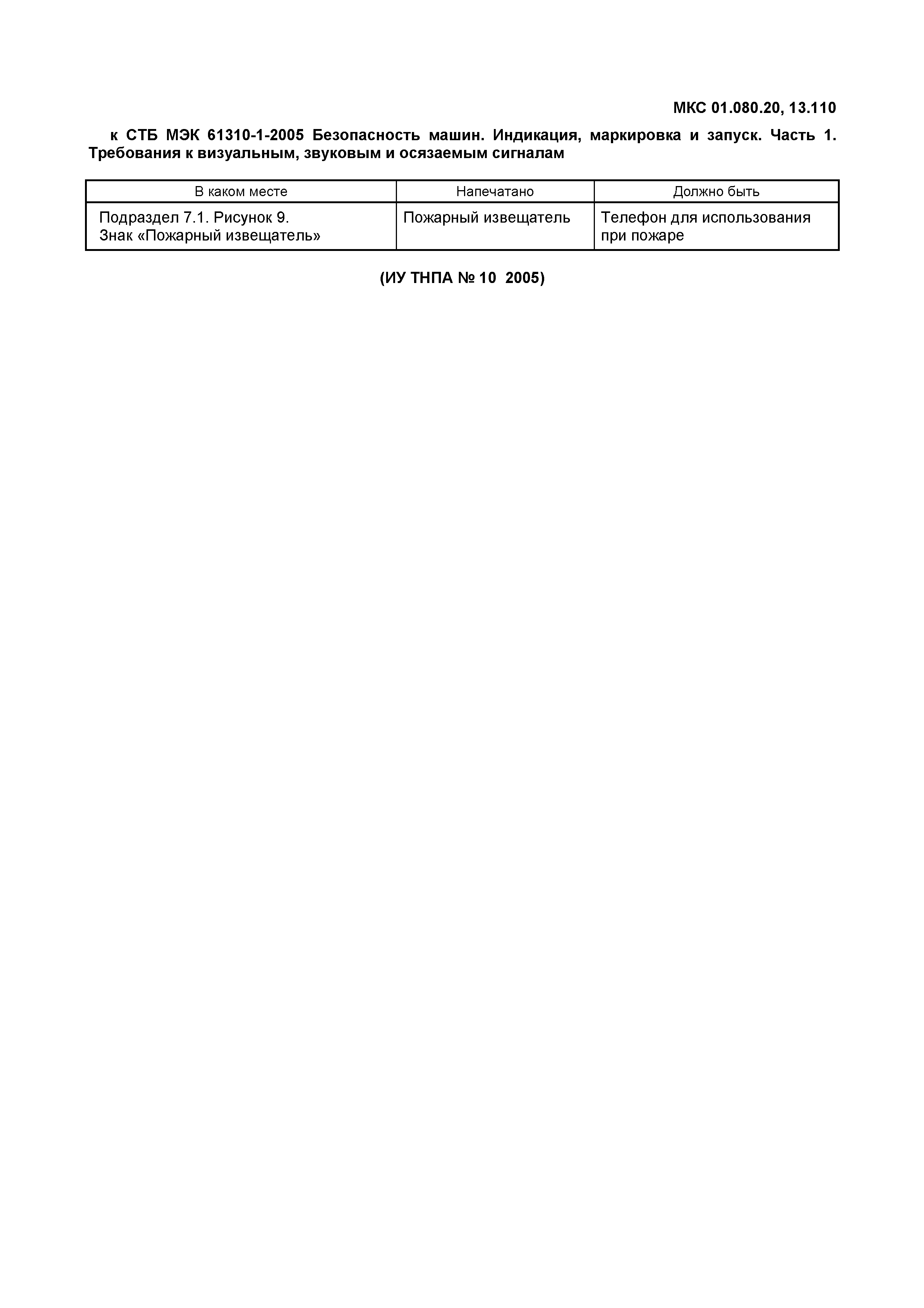 Скачать СТБ МЭК 61310-1-2005 Безопасность машин. Индикация, маркировка и  запуск. Часть 1. Требования к визуальным, звуковым и осязаемым сигналам