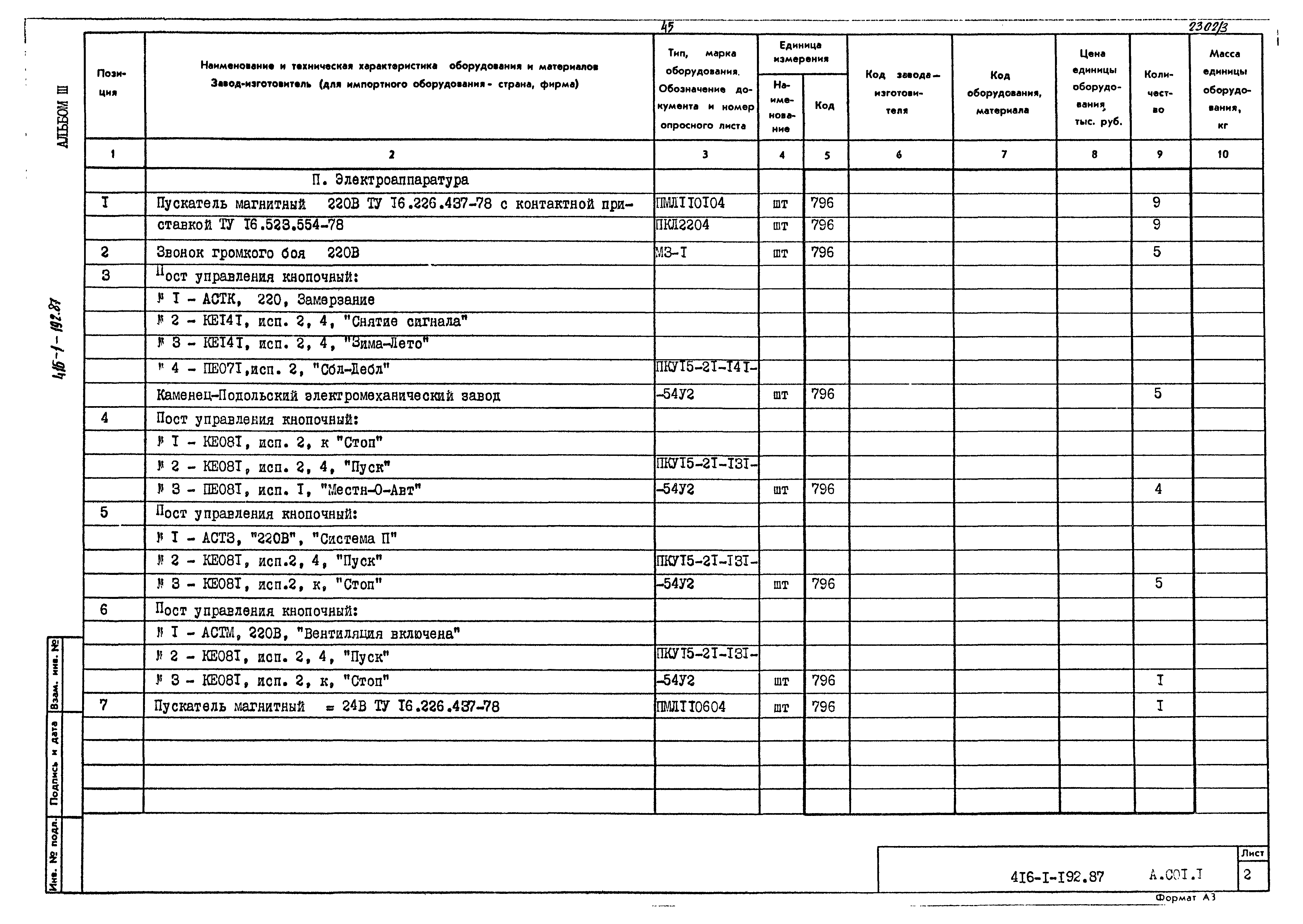Типовой проект 416-1-192.87