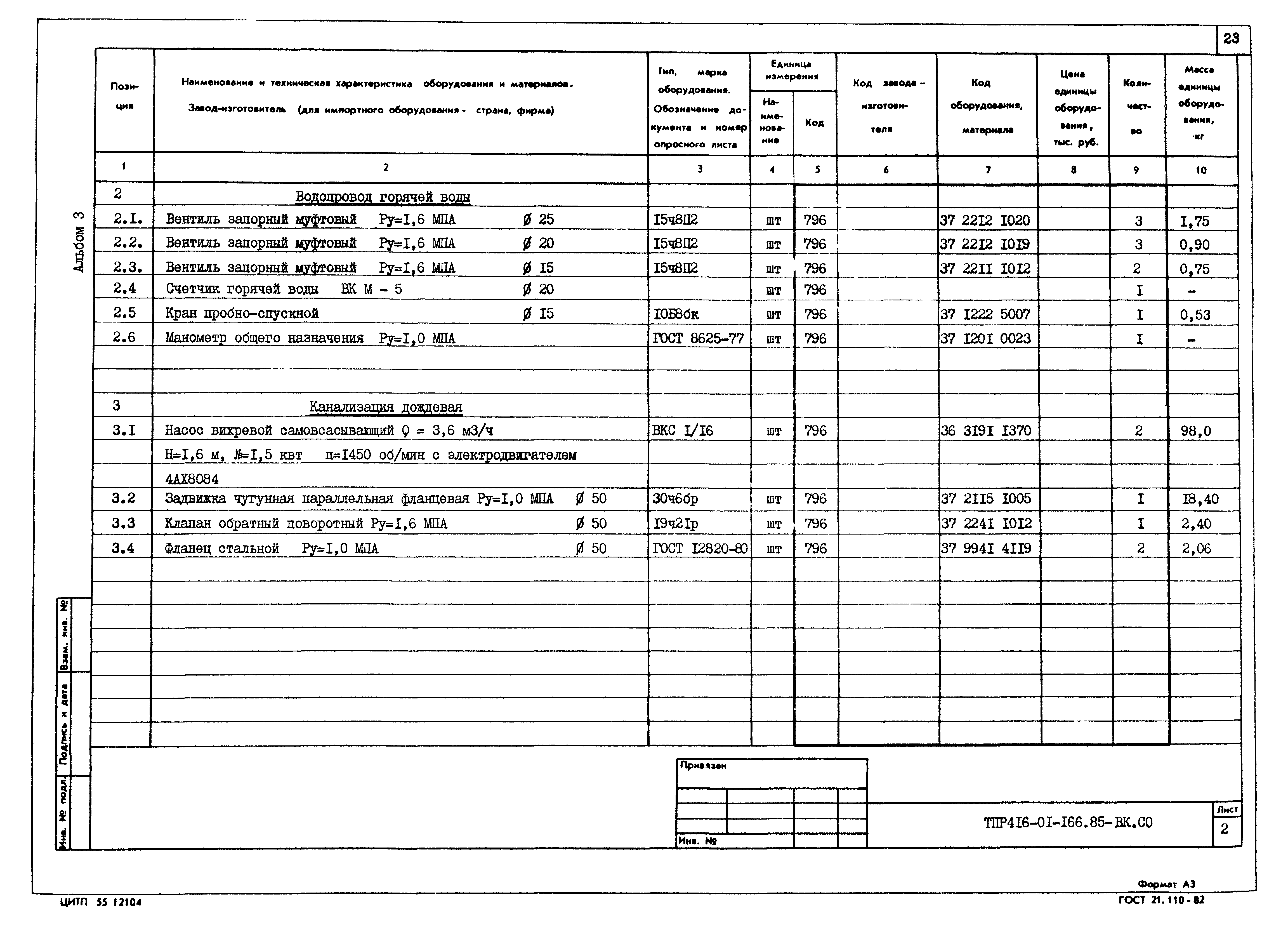Типовые проектные решения 416-01-166.85